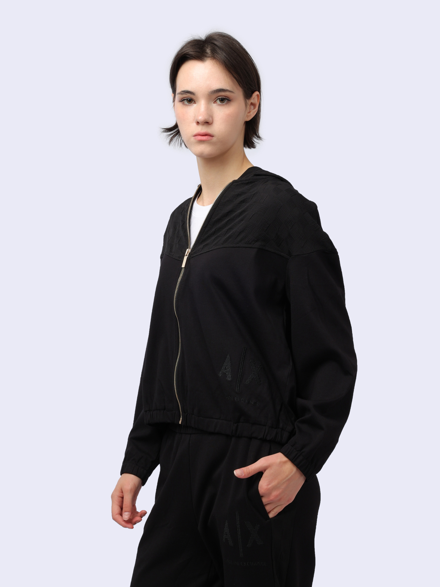 Мастерка Armani Exchange 3DYM88 YJESZ 1200 черная женская с капюшоном — купить в интернет-магазине Verdistore