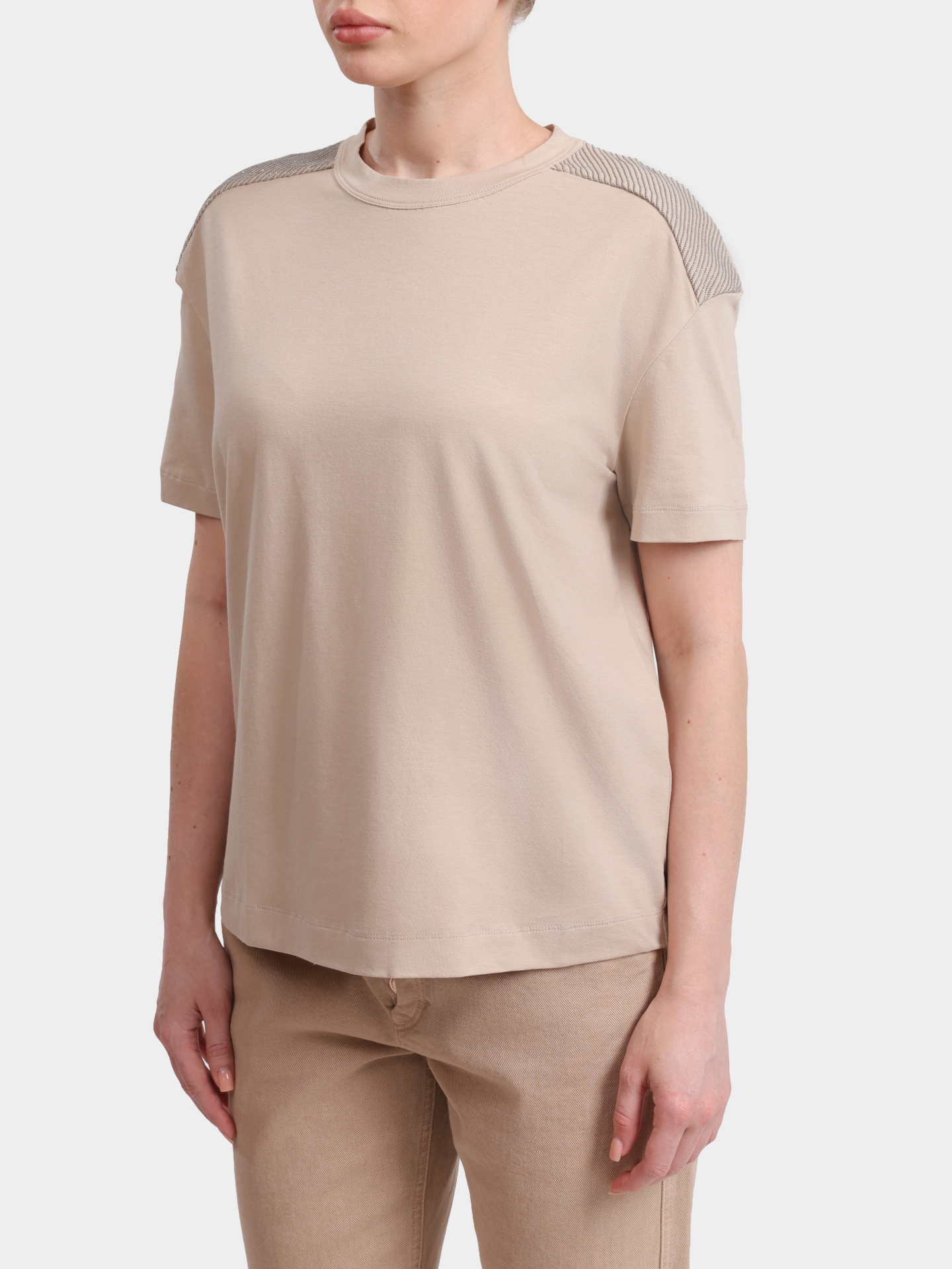 Футболка Brunello Cucinelli M0T18B1027 C8539 бежевая женская из хлопка — купить в интернет-магазине Verdistore