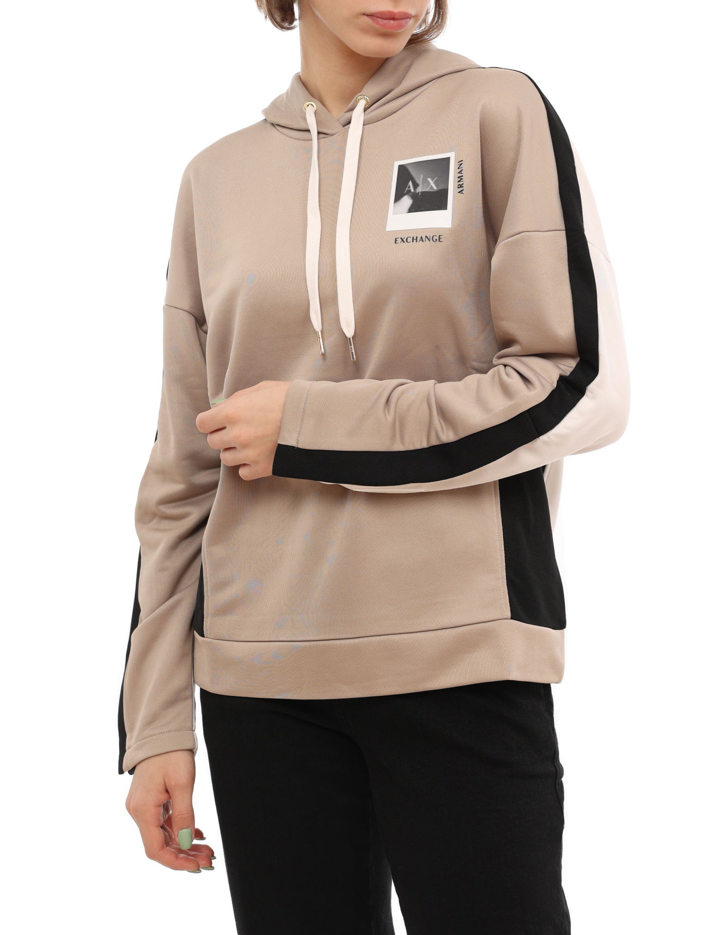 Худи Armani Exchange 6LYM24 YJ5WZ 91AC бежевое женское с контрастными вставками — купить в интернет-магазине Verdistore