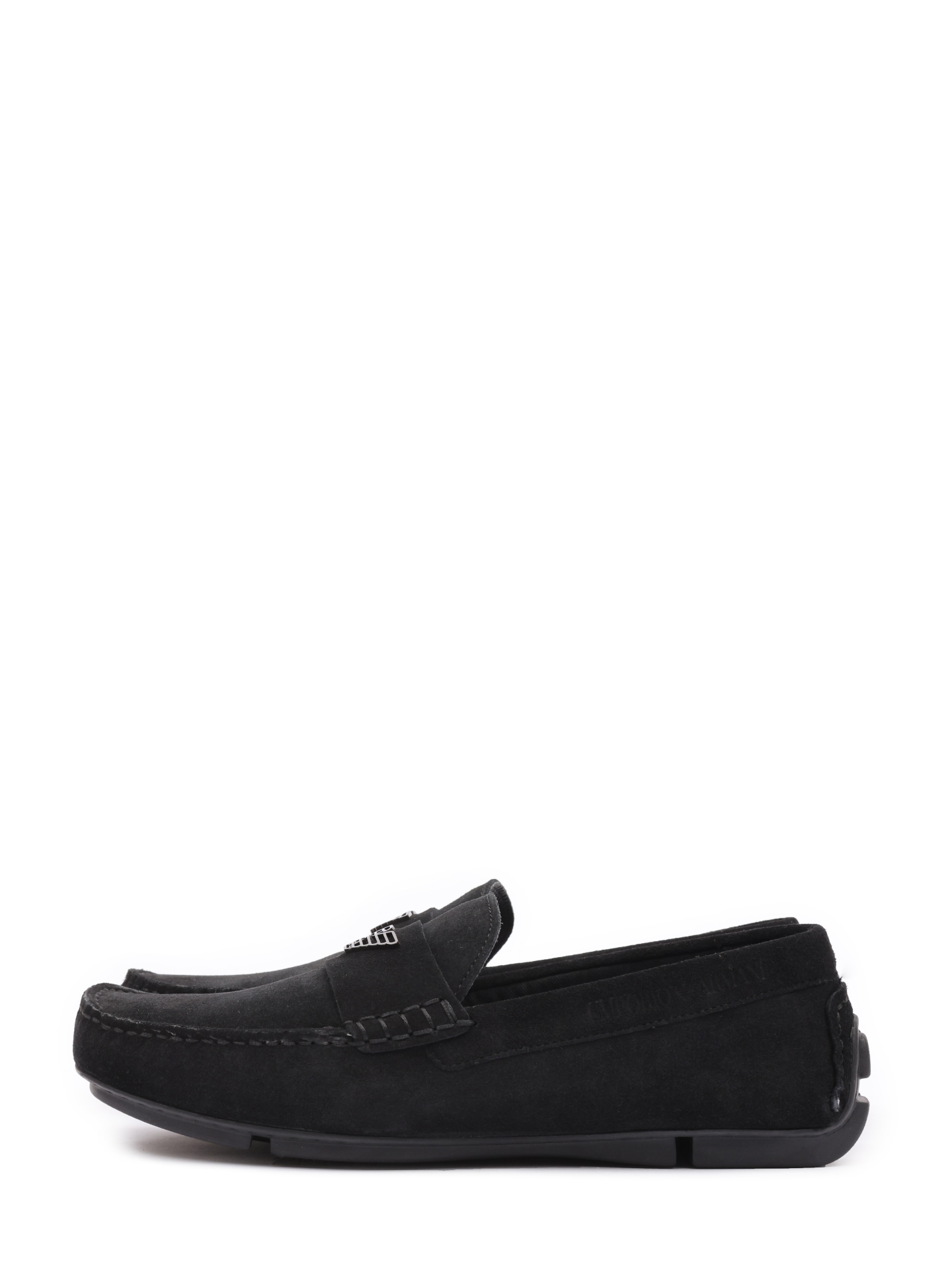 Мокасины черные замшевые с металлическим логотипом — купить в интернет-магазине Verdistore