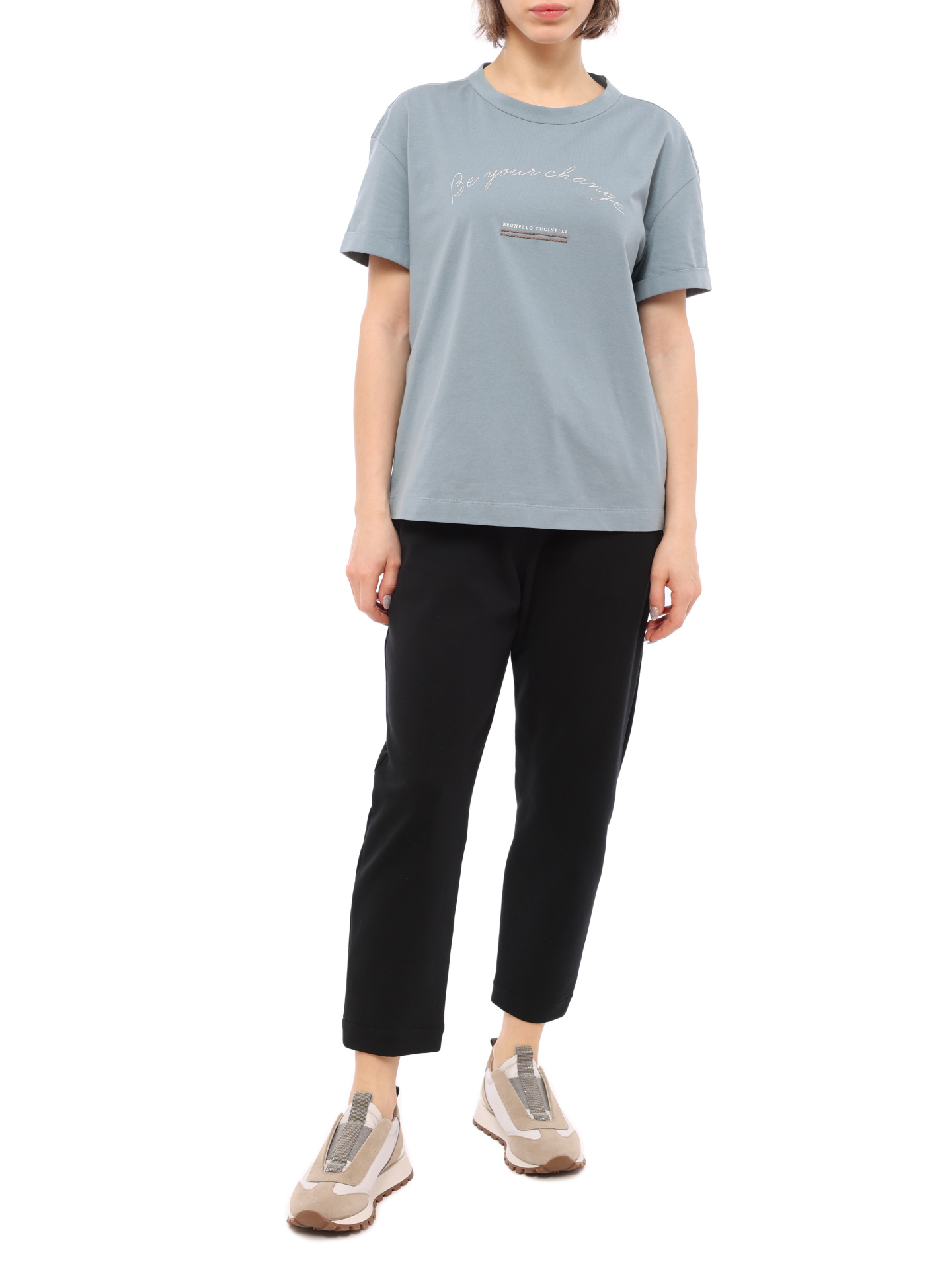 Брюки Brunello Cucinelli XMF529P6367 черные женские из хлопка — купить в интернет-магазине Verdistore