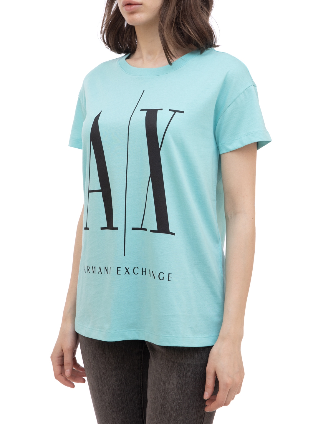 Футболка Armani Exchange 8NYTCX YJG3Z 1860 бирюзовая женская с логотипом — купить в интернет-магазине Verdistore