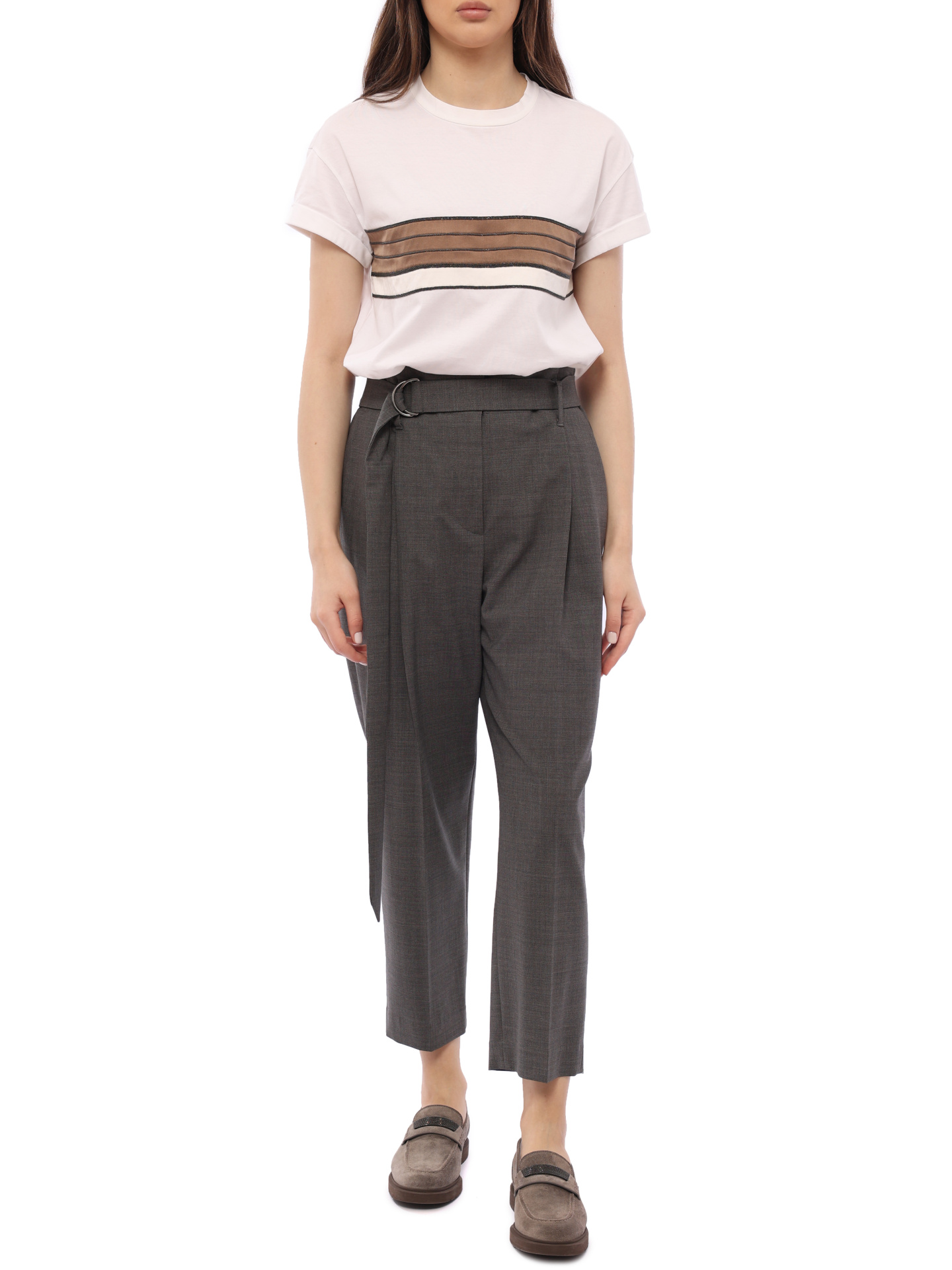 Брюки Brunello Cucinelli M0W07P6233 серые женские из шерсти — купить в интернет-магазине Verdistore