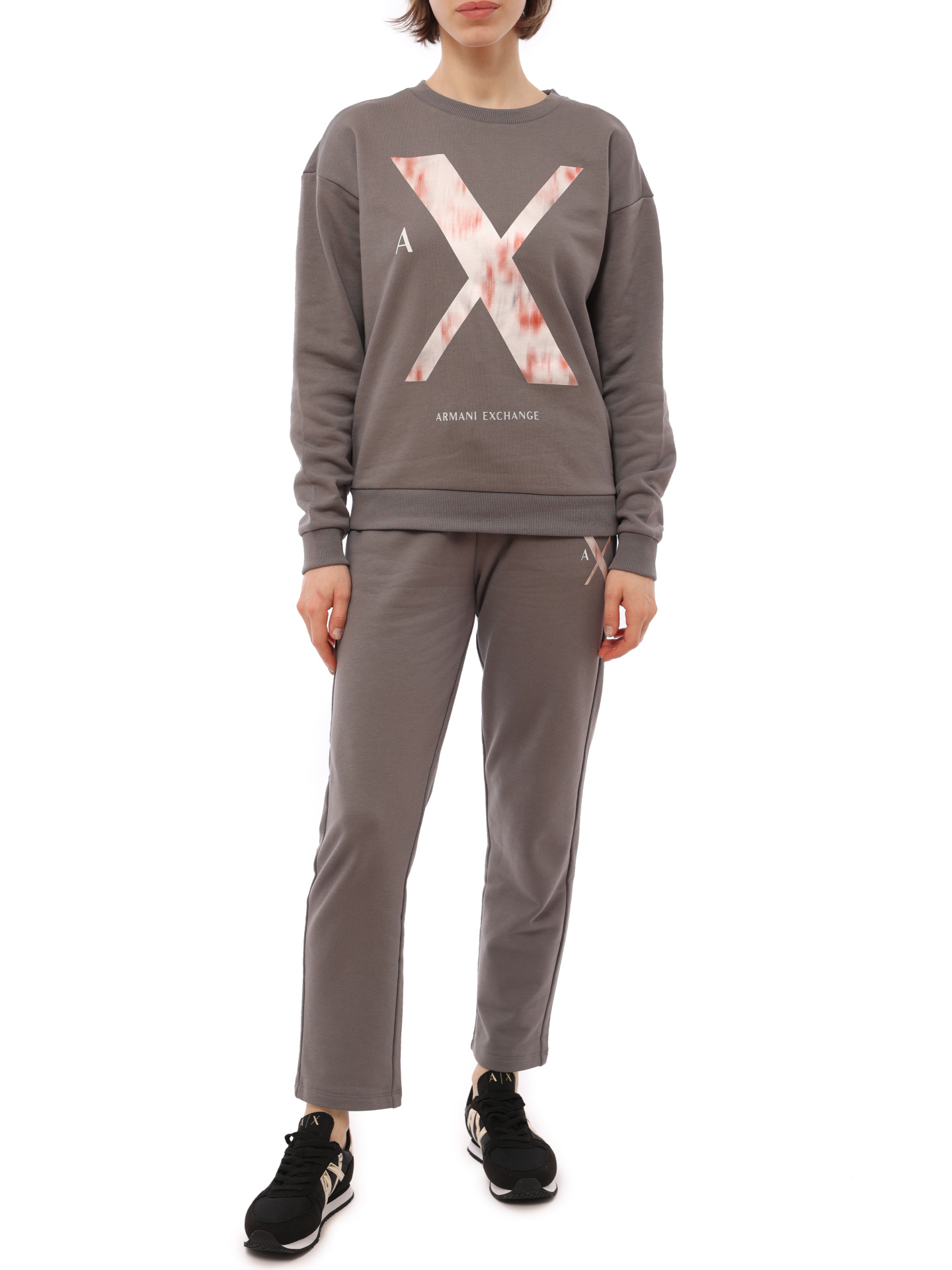 Толстовка Armani Exchange 3RYM30 YJ3NZ 1894 серая женская с логотипом — купить в интернет-магазине Verdistore