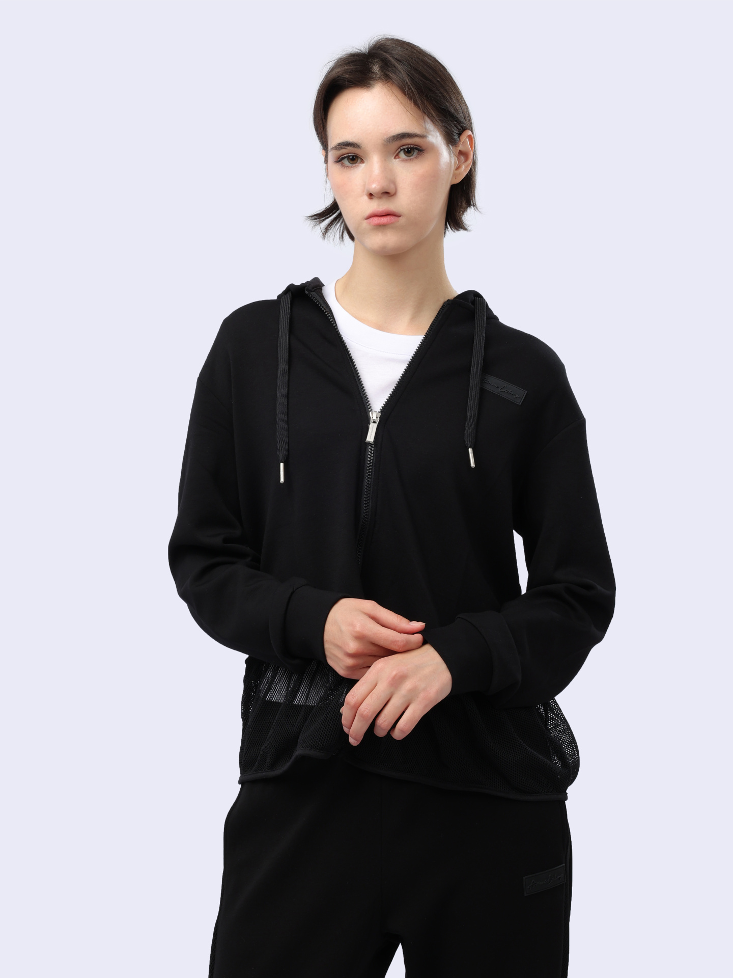 Мастерка Armani Exchange 3DYM83 YJEPZ 1200 черная женская с сетчатой вставкой — купить в интернет-магазине Verdistore