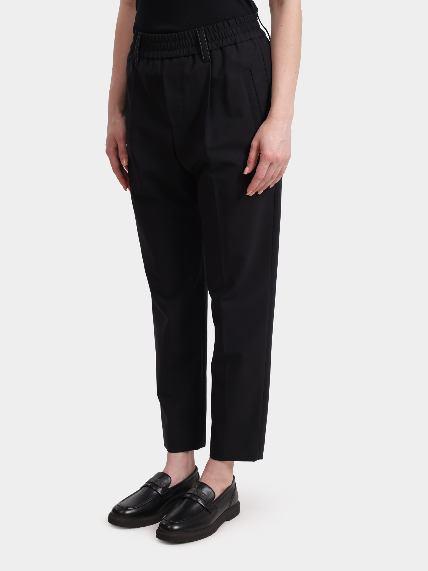 Брюки Brunello Cucinelli M0W07B1031 C101 черные женские из шерсти — купить в интернет-магазине Verdistore
