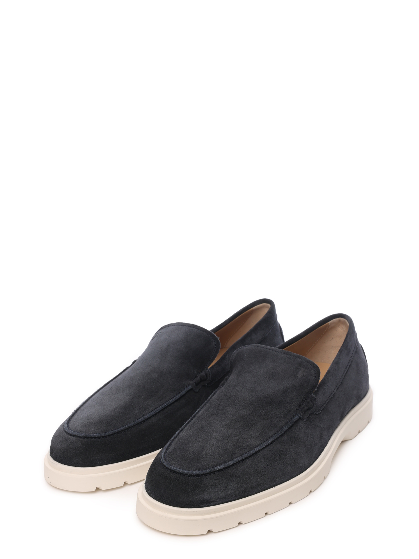 Лоферы темно-синие замшевые на изогнутой белой подошве — купить в интернет-магазине Verdistore
