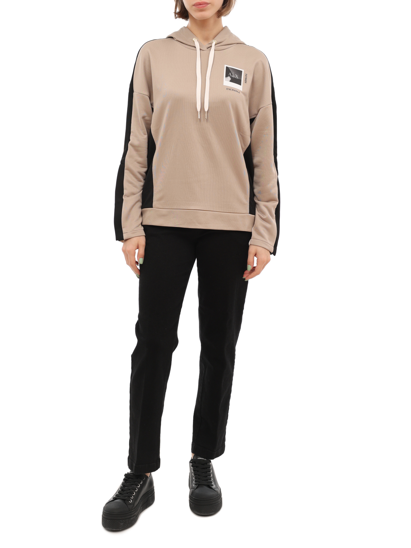 Худи Armani Exchange 6LYM24 YJ5WZ 91AC бежевое женское с контрастными вставками — купить в интернет-магазине Verdistore