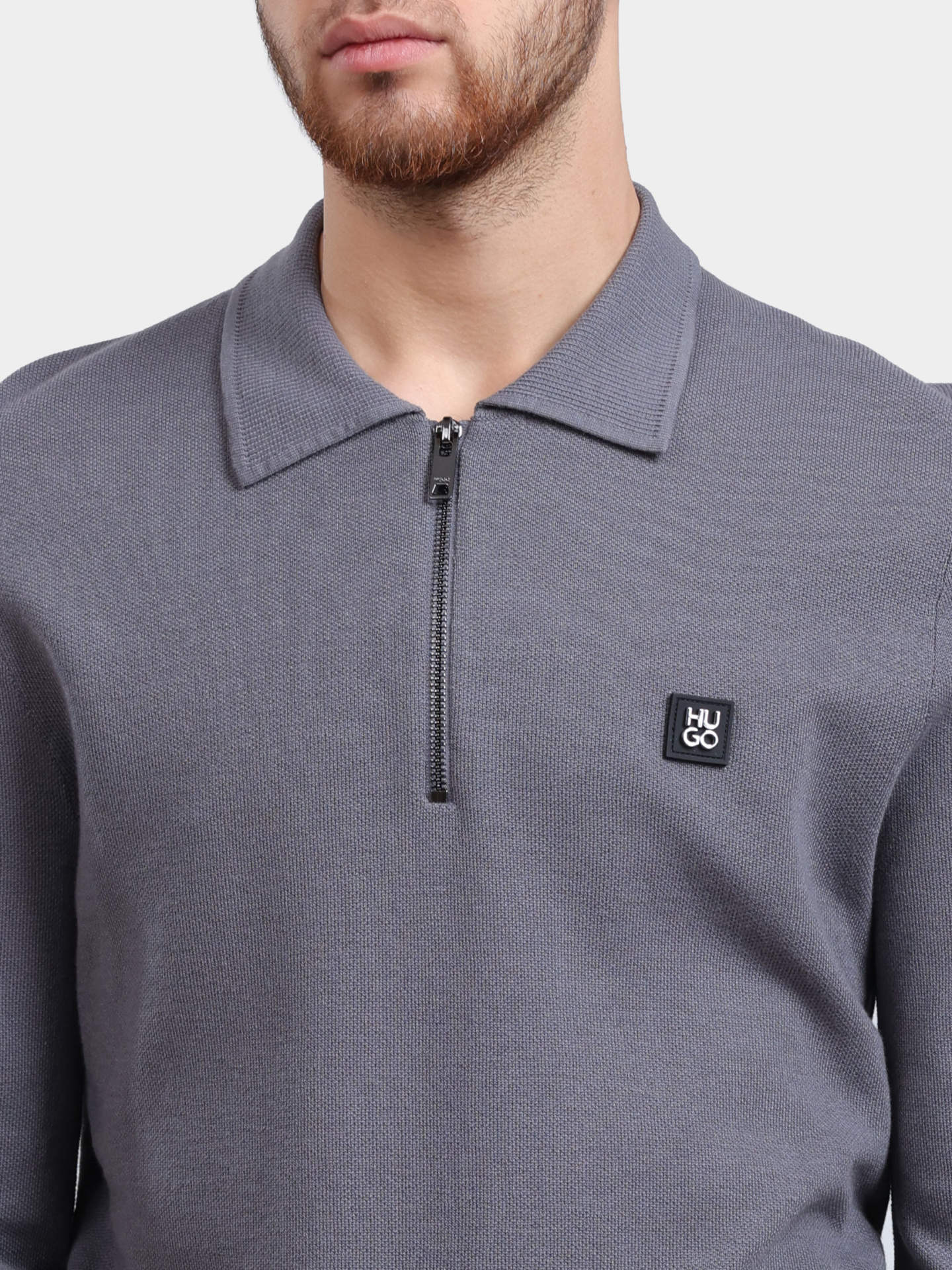 Свитер-поло Hugo 50533346 086 серый мужской — купить в интернет-магазине Verdistore