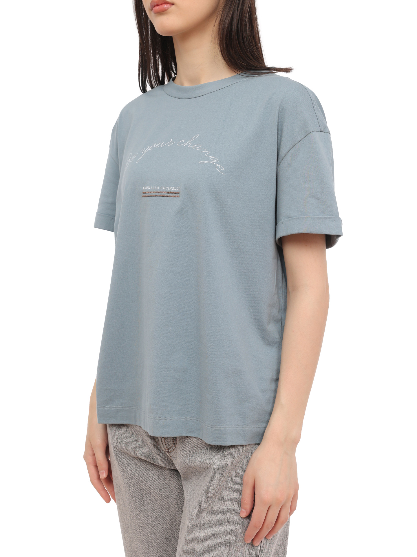 Футболка Brunello Cucinelli M0A45BE800 C8649 голубая женская из хлопка — купить в интернет-магазине Verdistore