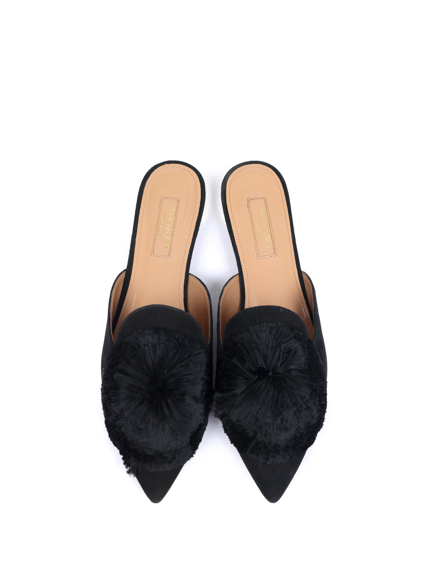 Мюли Aquazzura PWPFLAA1 черные женские с помпоном — купить в интернет-магазине Verdistore