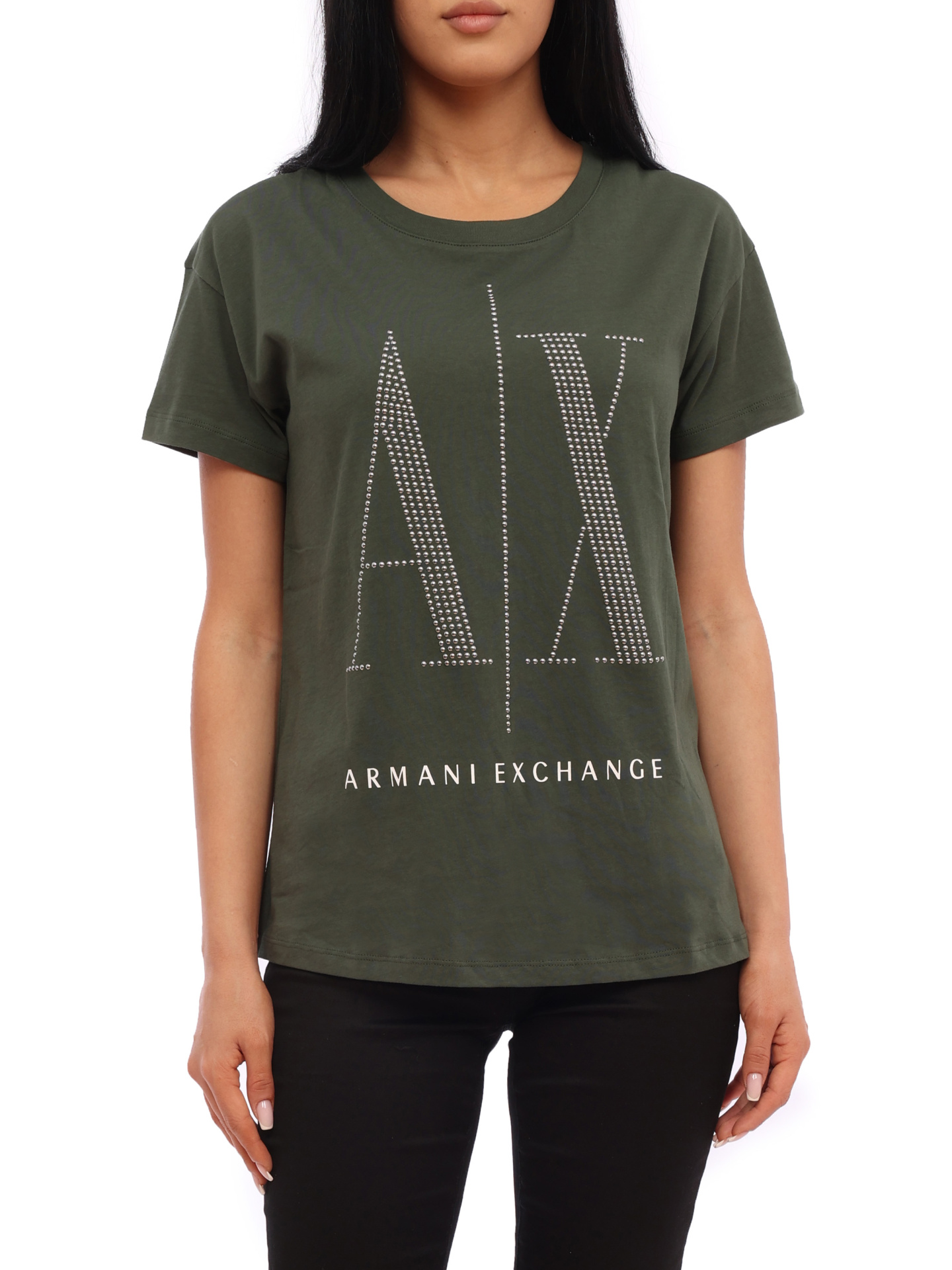Футболка Armani Exchange 8NYTDX YJG3Z 8801 зелёная женская с логотипом — купить в интернет-магазине Verdistore