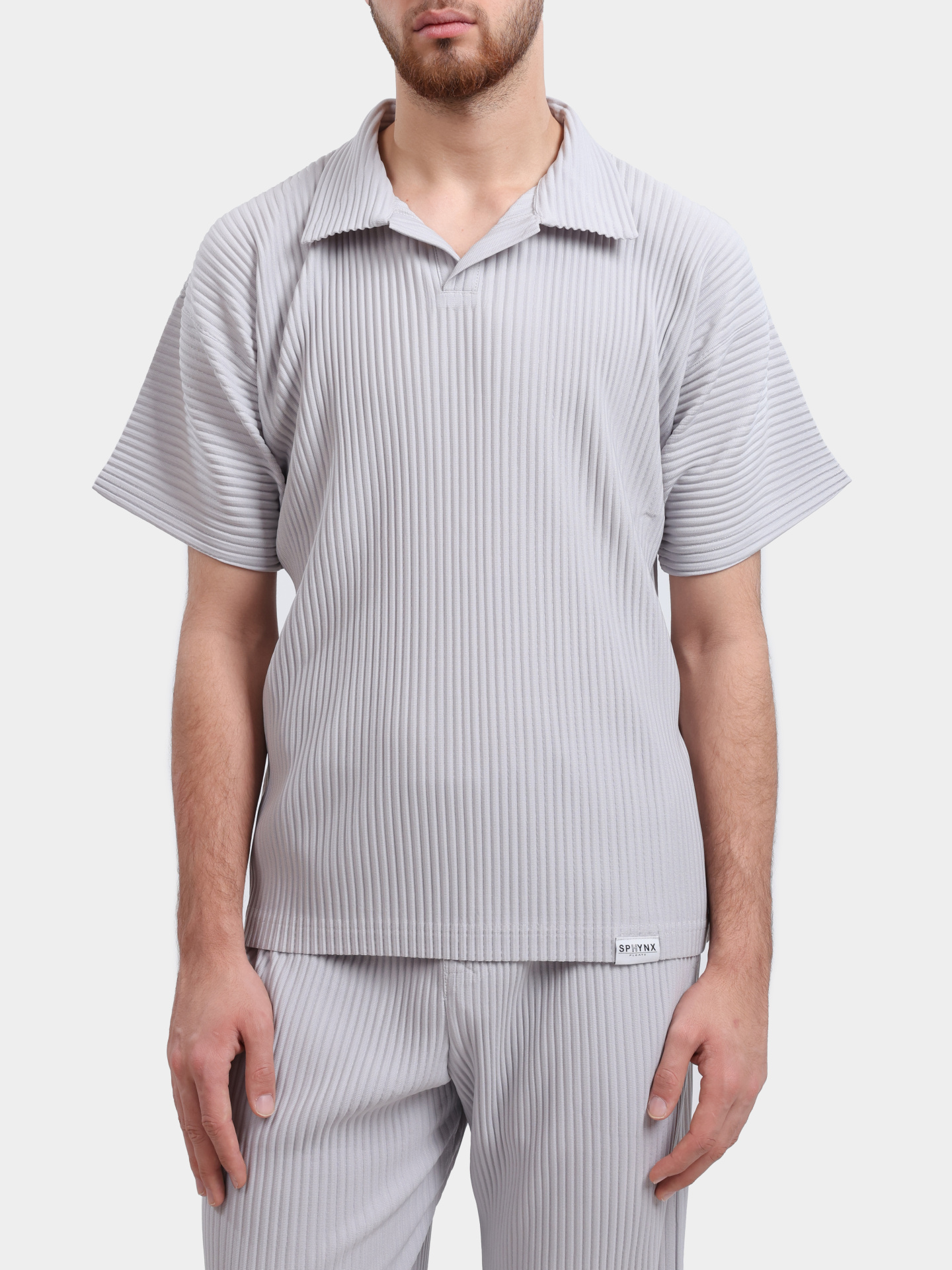 Поло Sphynx pleats 8476-2 серое мужское плиссированное  — купить в интернет-магазине Verdistore