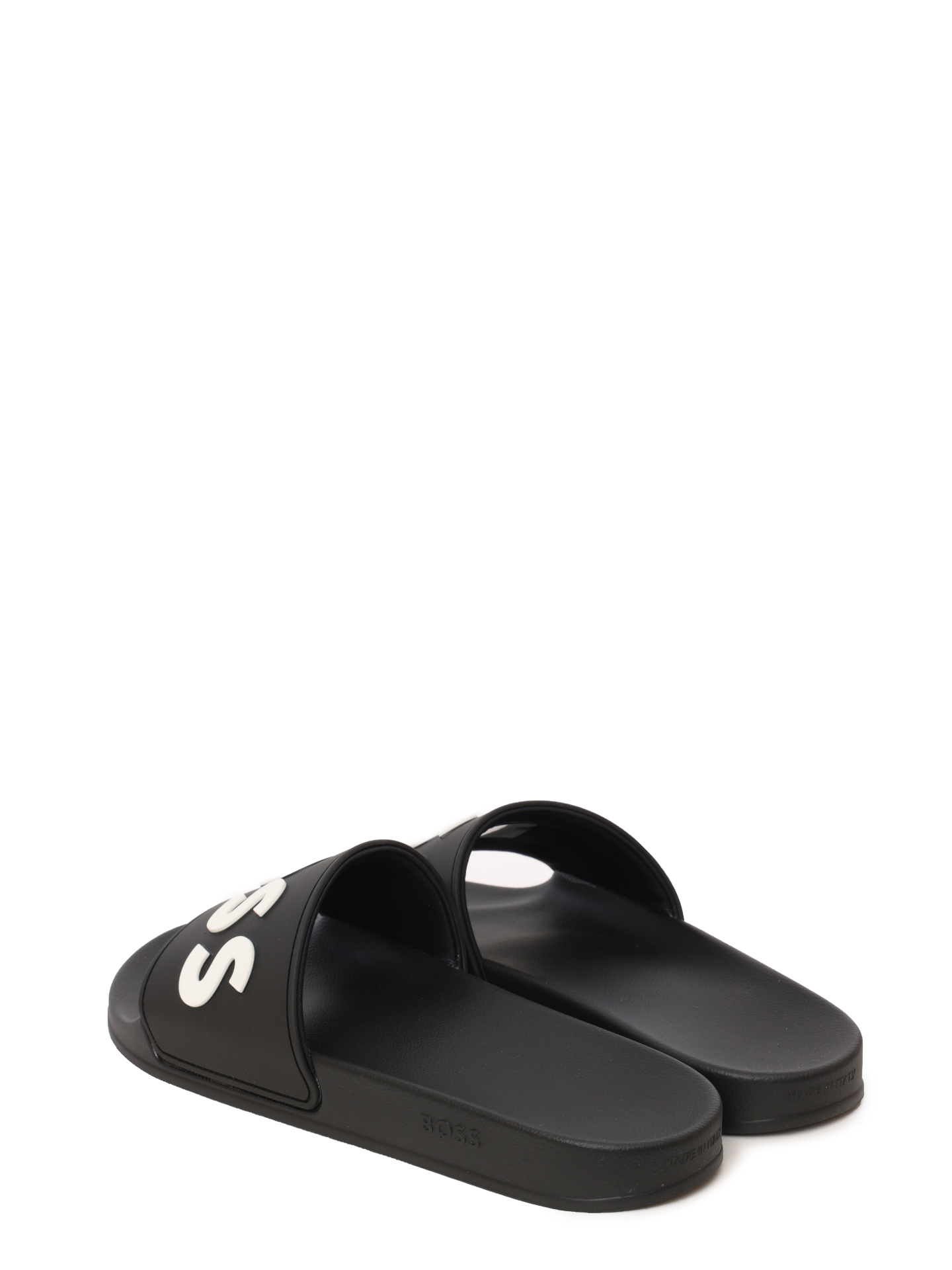 Шлепанцы черные резиновые с белым логотипом на союзке — купить в интернет-магазине Verdistore