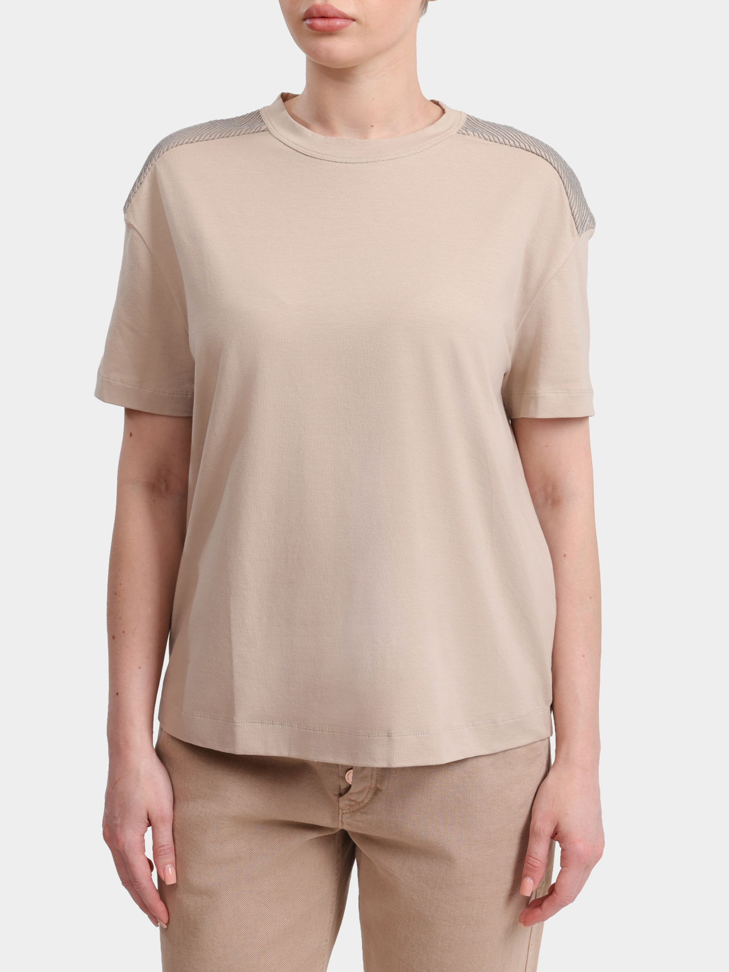 Футболка Brunello Cucinelli M0T18B1027 C8539 бежевая женская из хлопка — купить в интернет-магазине Verdistore