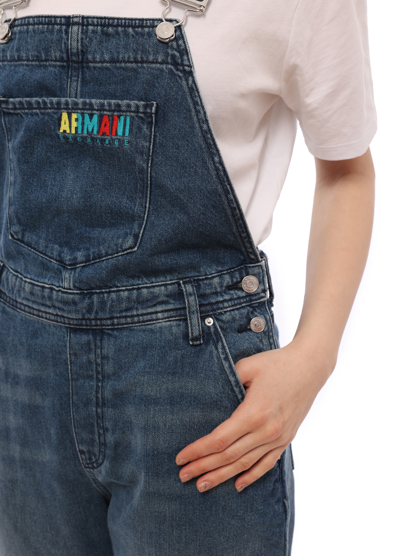 Комбинезон Armani Exchange 6HYD06 Y2QLZ 1500 джинсовый женский с логотипом — купить в интернет-магазине Verdistore