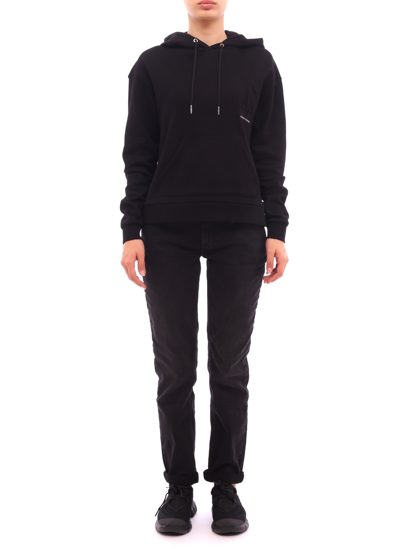 Худи Armani Exchange 8NYM23 YJ68Z 1200 черное женское с логотипом — купить в интернет-магазине Verdistore