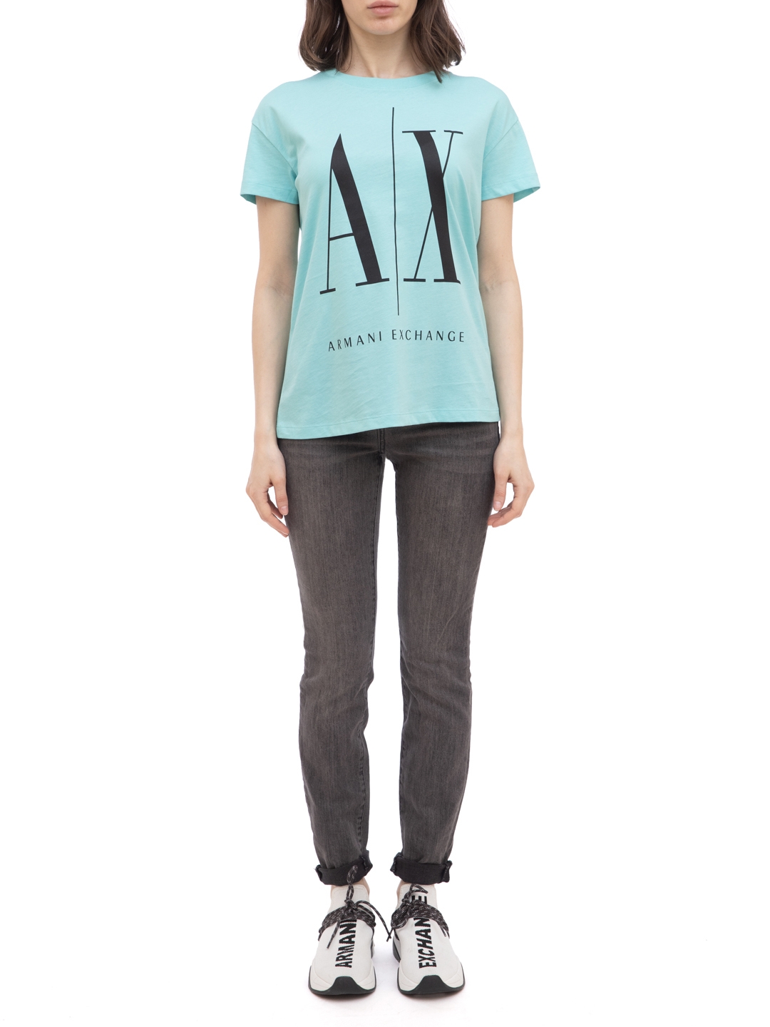 Футболка Armani Exchange 8NYTCX YJG3Z 1860 бирюзовая женская с логотипом — купить в интернет-магазине Verdistore