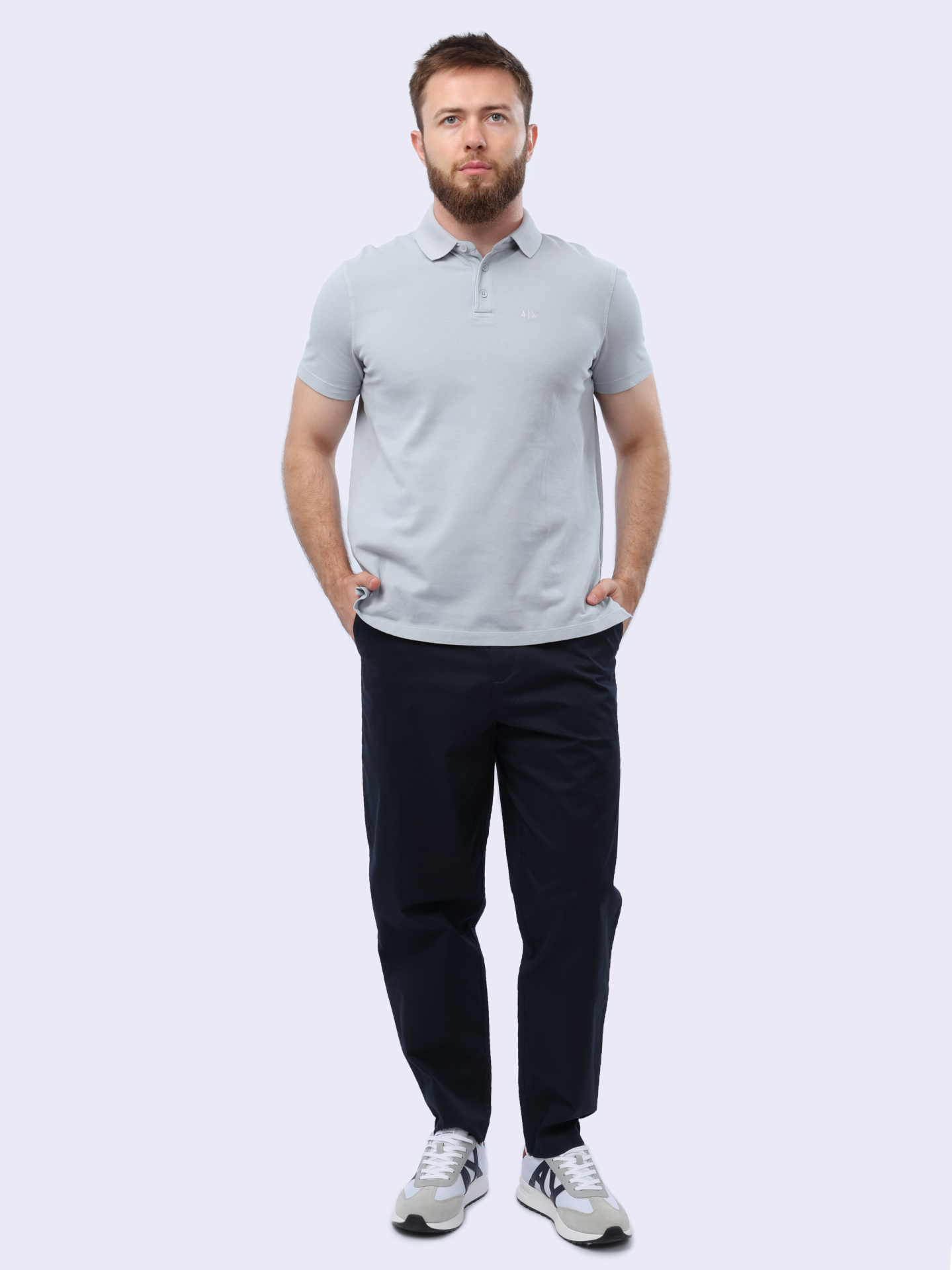 Поло Armani Exchange 3DZFAB ZJXUZ 1947 серое мужское из хлопка — купить в интернет-магазине Verdistore