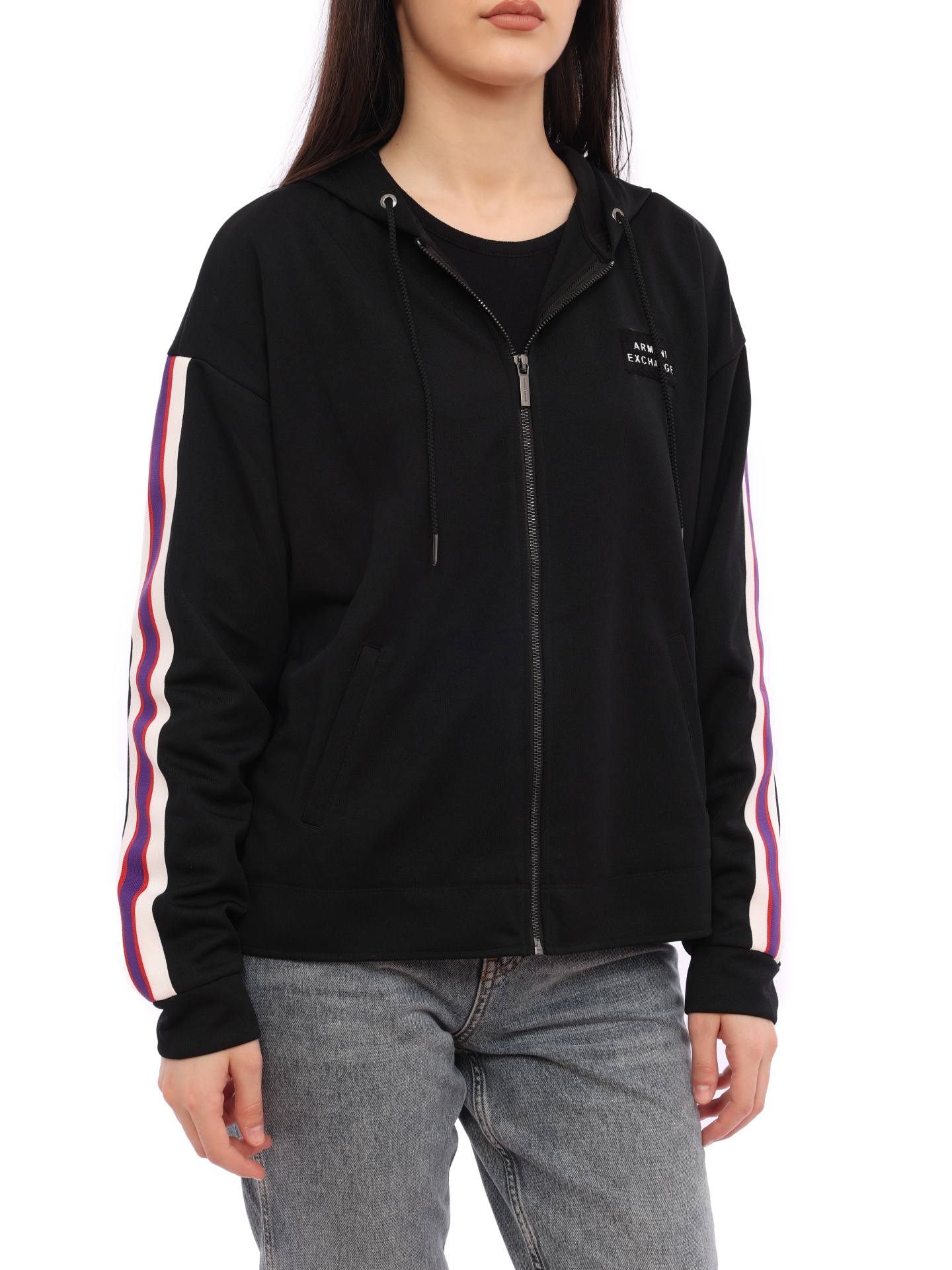 Мастерка Armani Exchange 6HYM90 YJ5FZ 1200 черная женская с лампасами — купить в интернет-магазине Verdistore