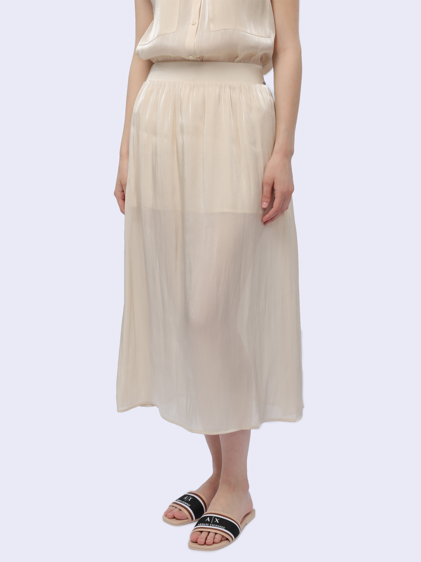 Юбка Armani Exchange 3DYN19 YNUUZ 1787 бежевая женская из струящейся ткани — купить в интернет-магазине Verdistore