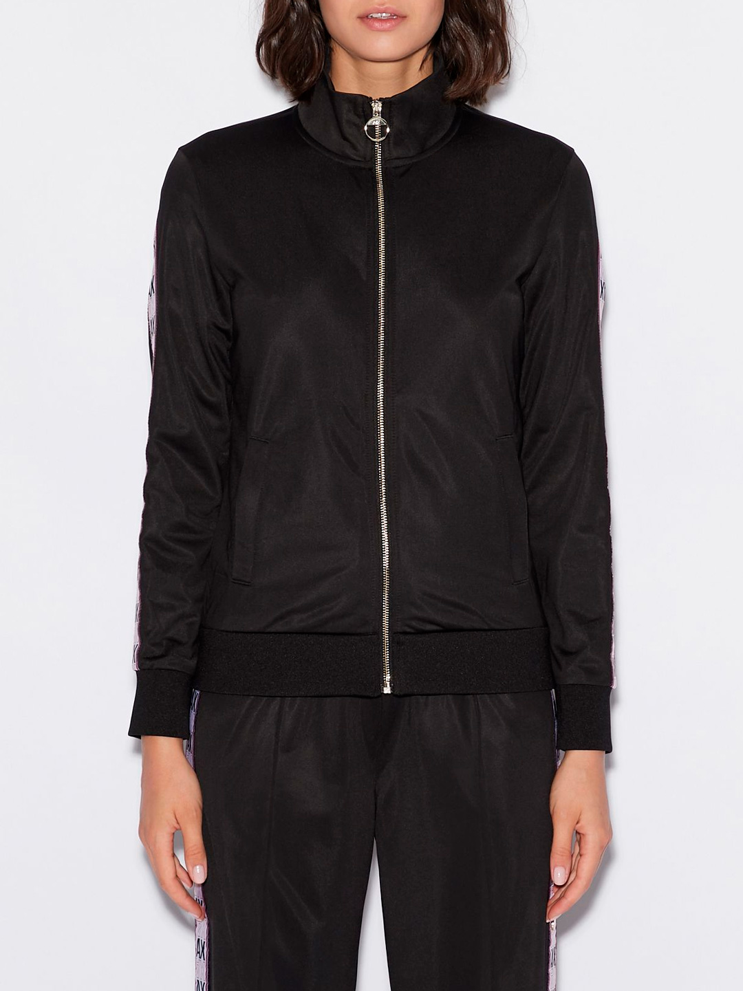 Мастерка Armani Exchange 6GYM86 1200 черная женская с воротом-стойкой — купить в интернет-магазине Verdistore