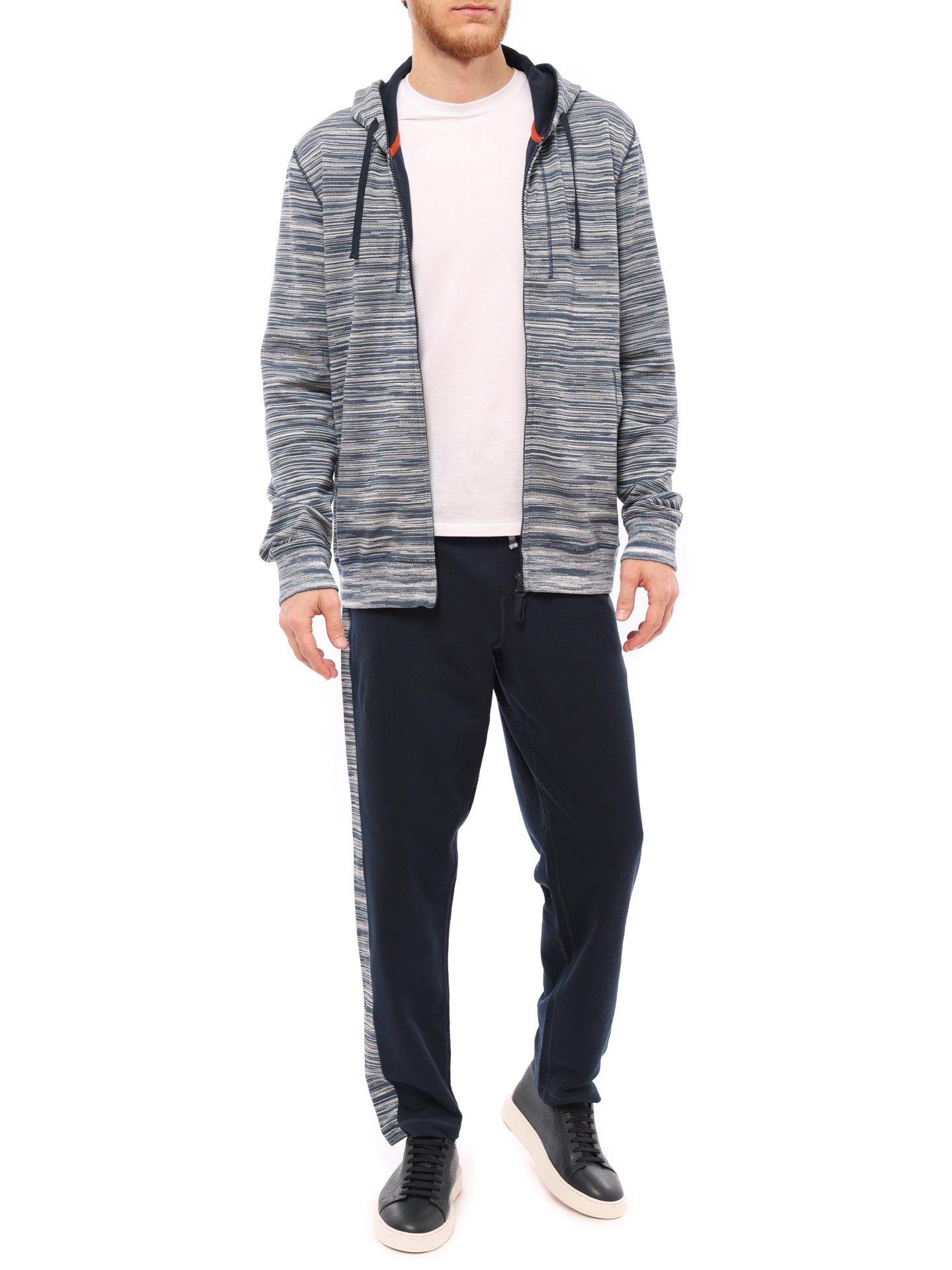 Брюки синие с полосатым принтом на вставках по бокам — купить в интернет-магазине Verdistore