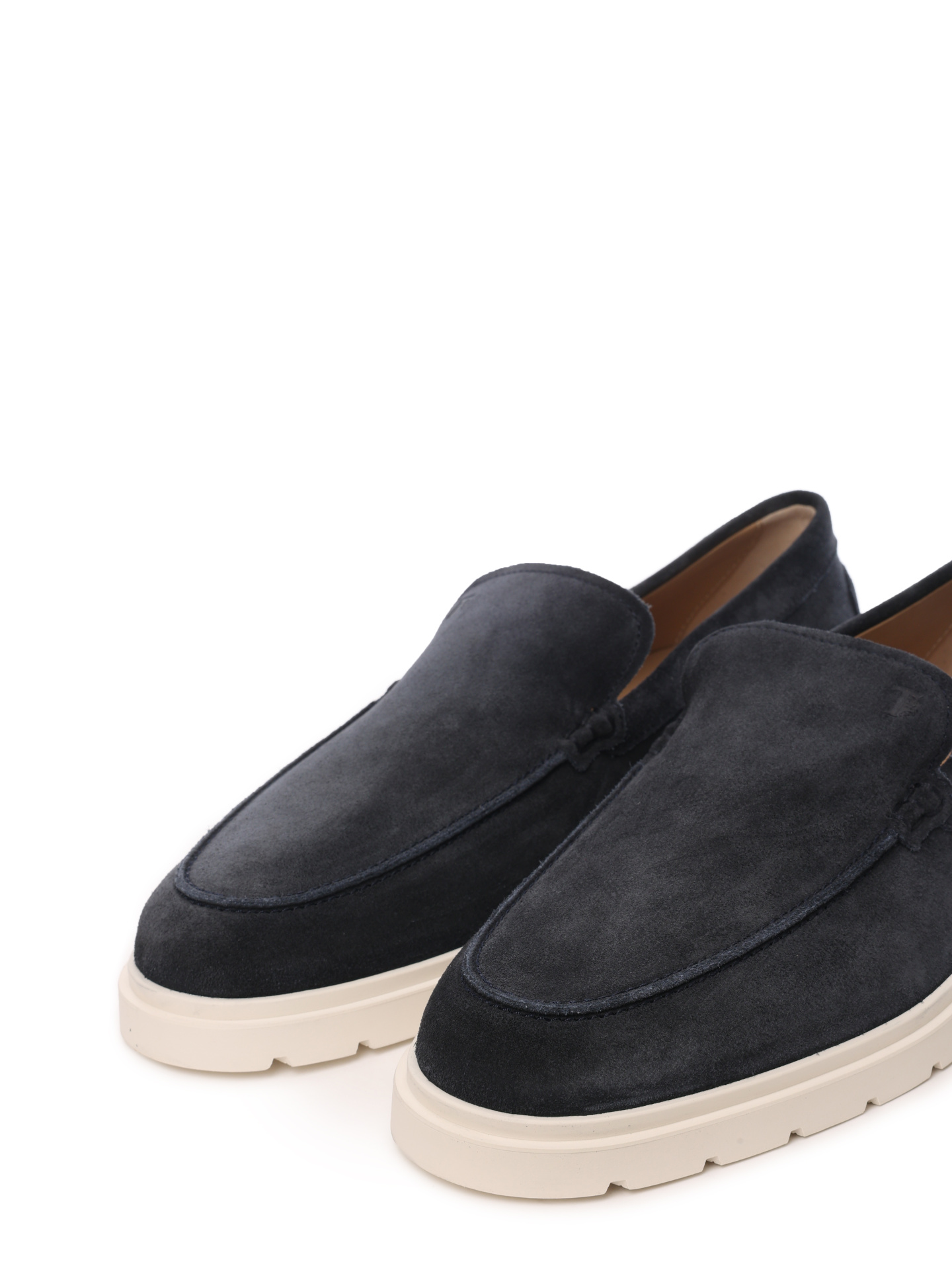 Лоферы темно-синие замшевые на изогнутой белой подошве — купить в интернет-магазине Verdistore