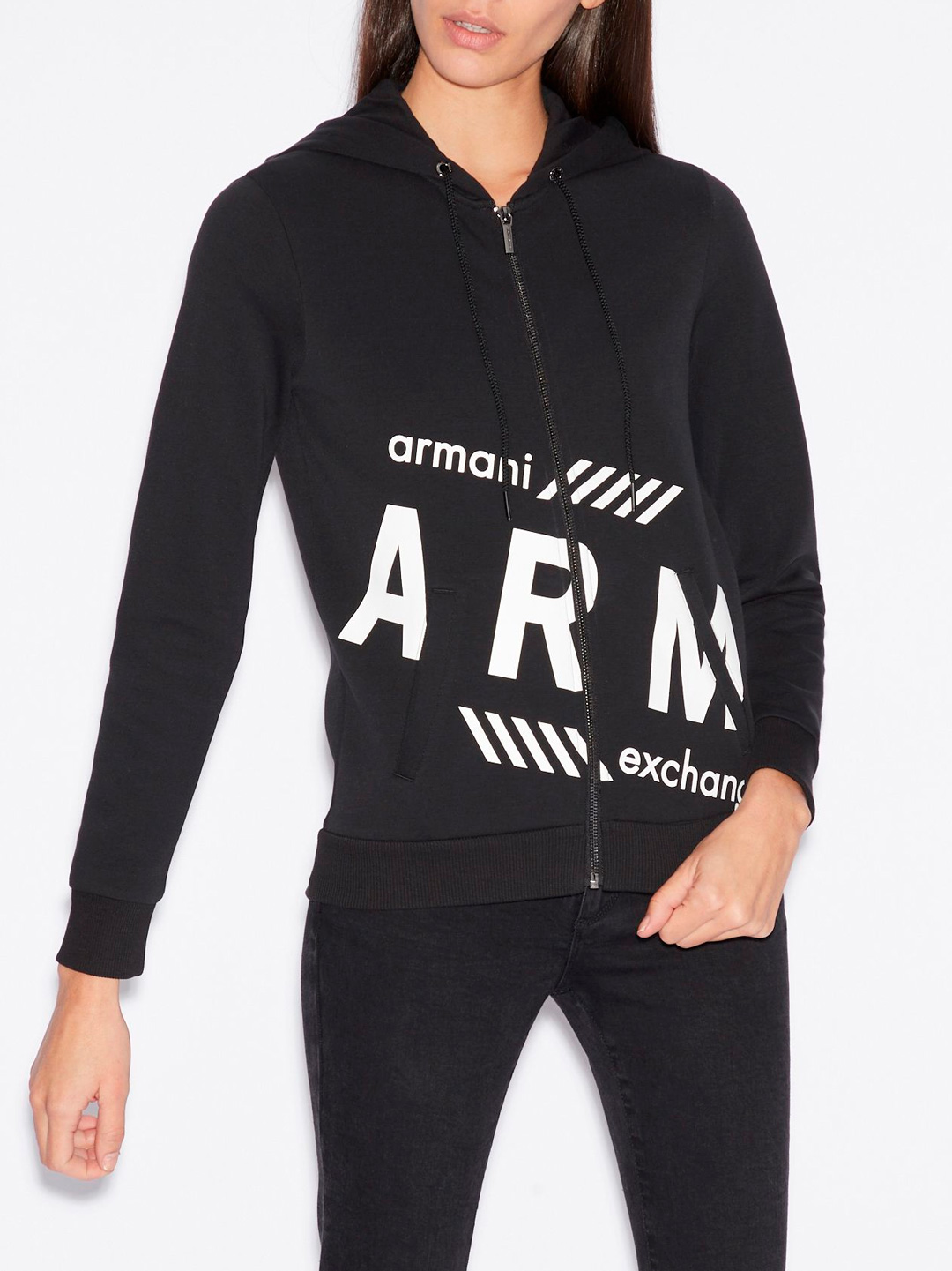 Мастерка Armani Exchange 3GYM72 1200 черная женская с логотипом — купить в интернет-магазине Verdistore