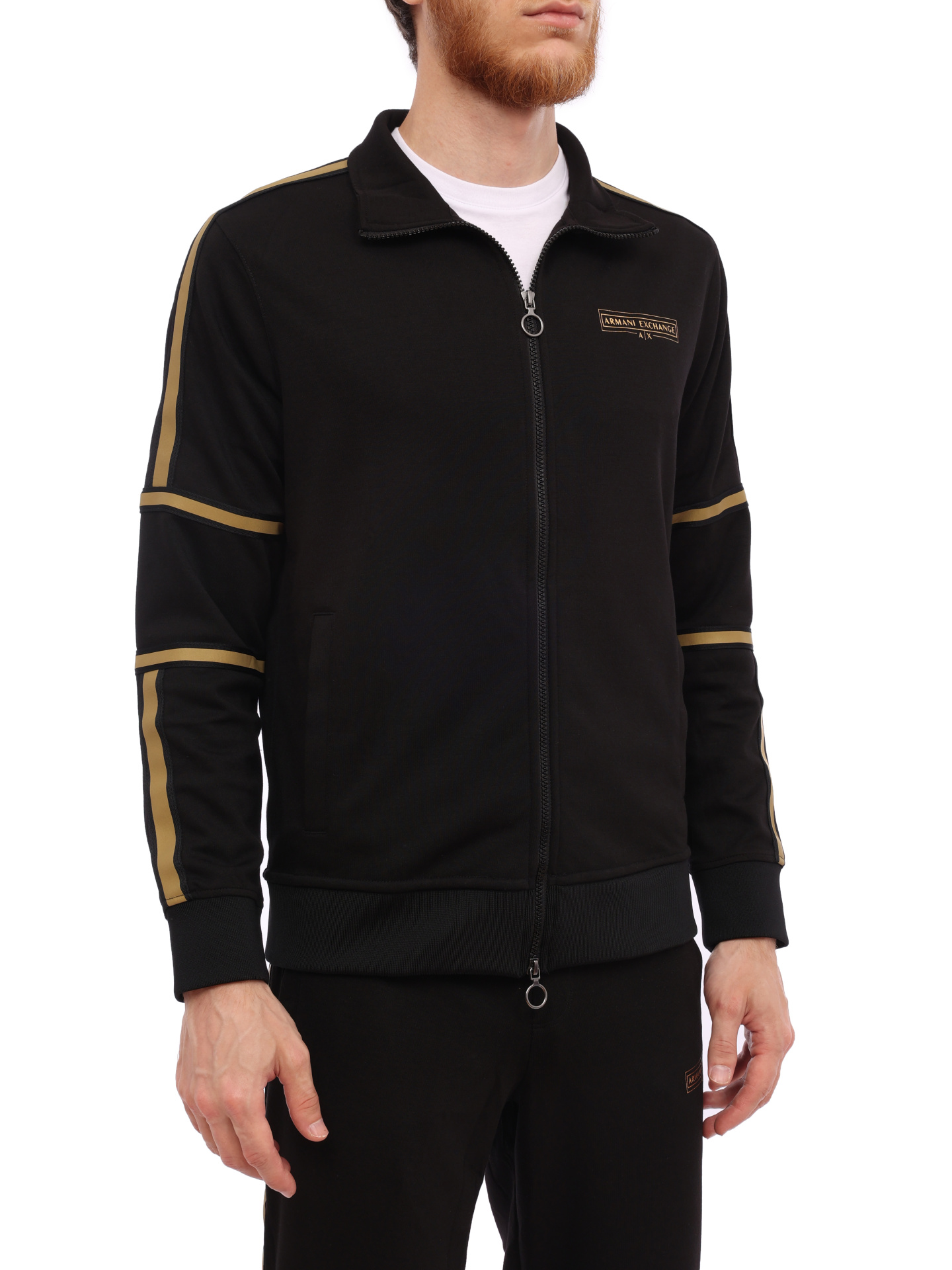 Мастерка Armani Exchange 3RZMRA Z9N1Z 1200 черная мужская с контрастными полосами — купить в интернет-магазине Verdistore