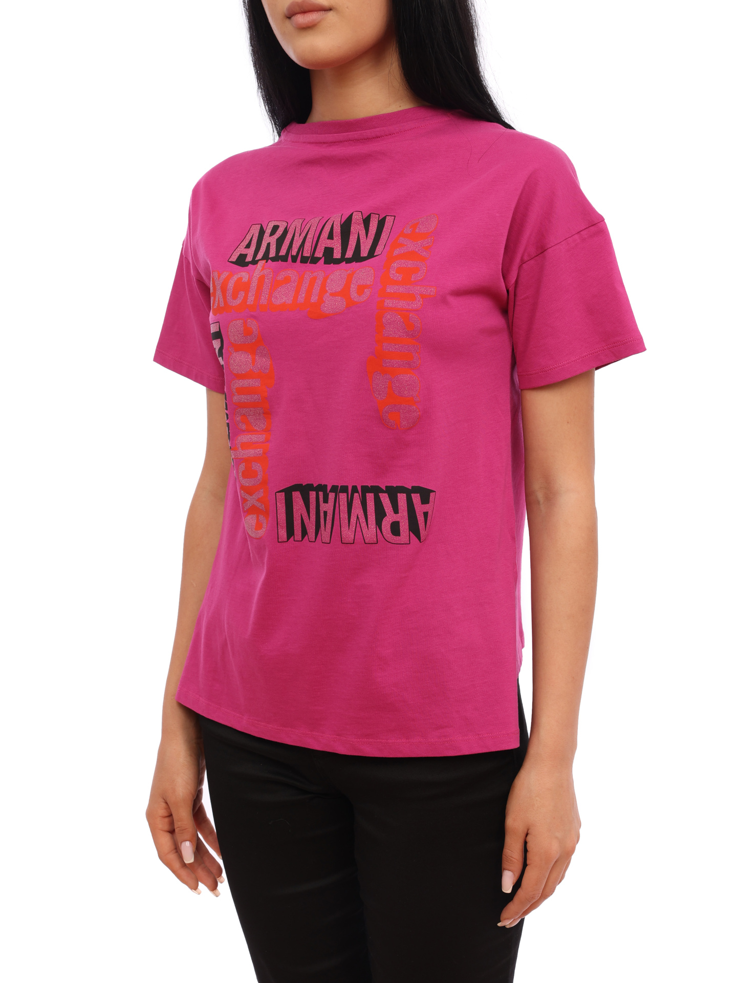 Футболка Armani Exchange 3HYTCB YJX5Z 1474 фуксия женская с логотипом — купить в интернет-магазине Verdistore