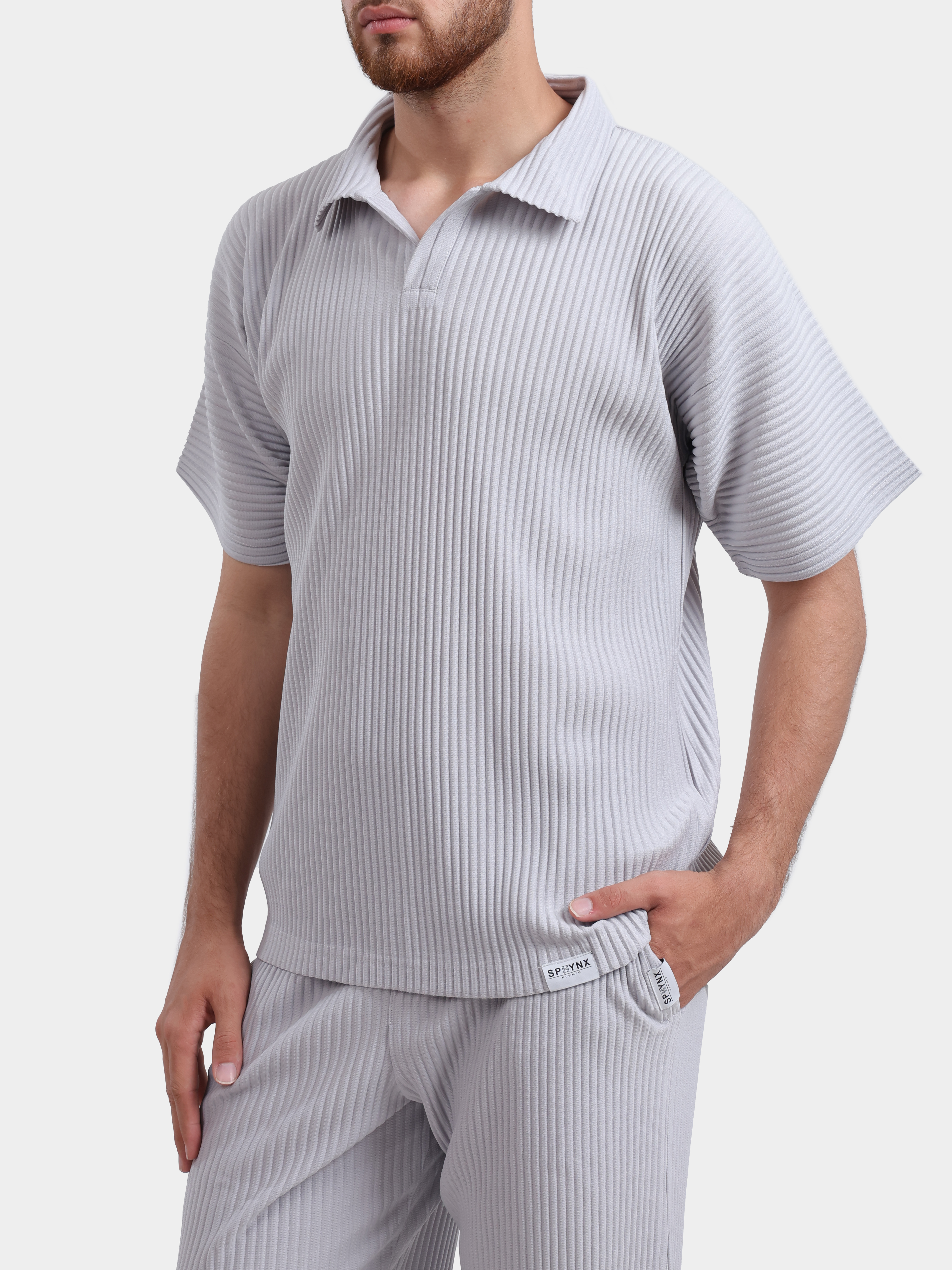Поло Sphynx pleats 8476-2 серое мужское плиссированное  — купить в интернет-магазине Verdistore