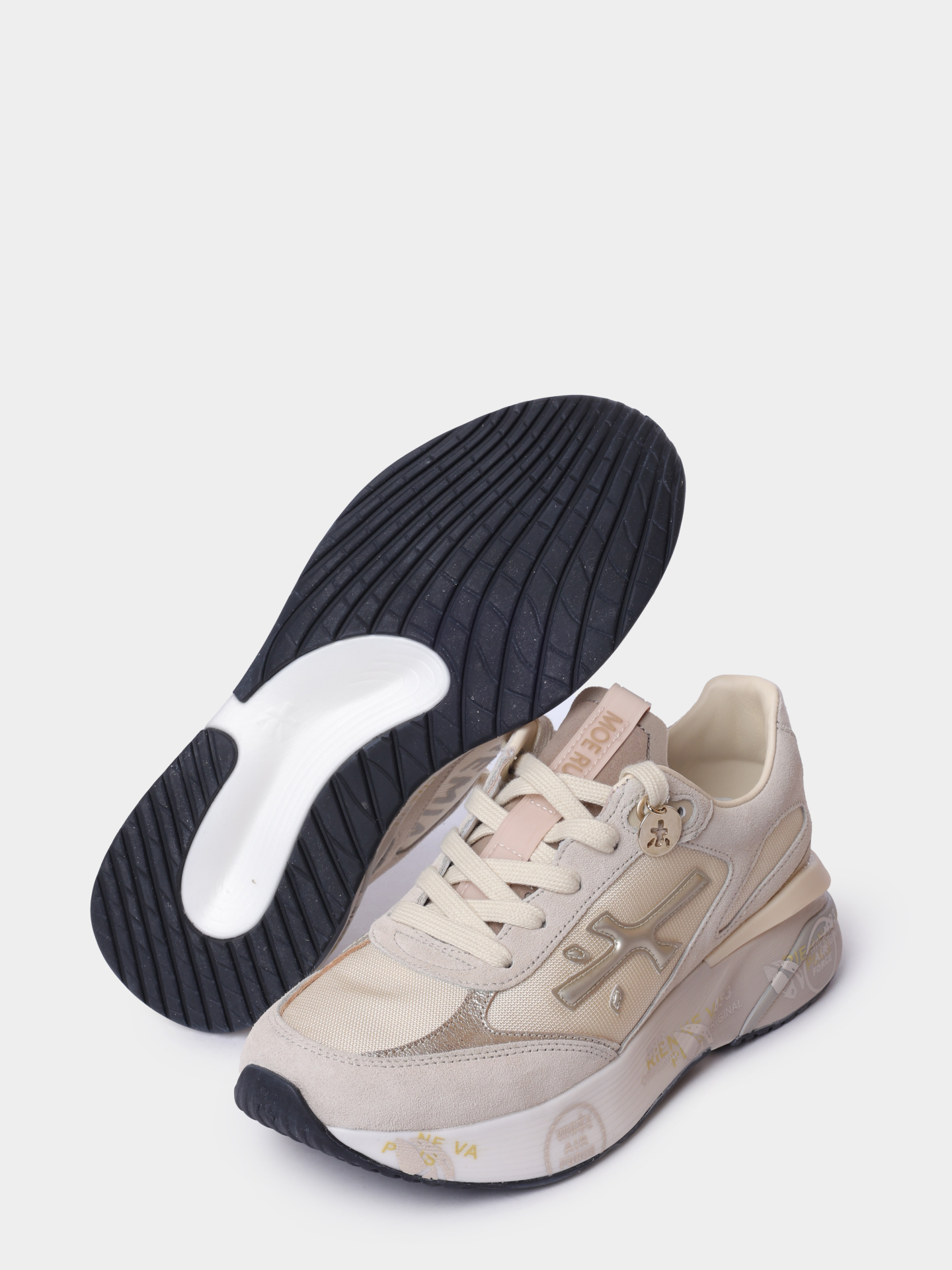 Кроссовки Premiata Sport MOERUND VAR 8080 молочные женские комбинированные с крупным логотипом — купить в интернет-магазине Verdistore