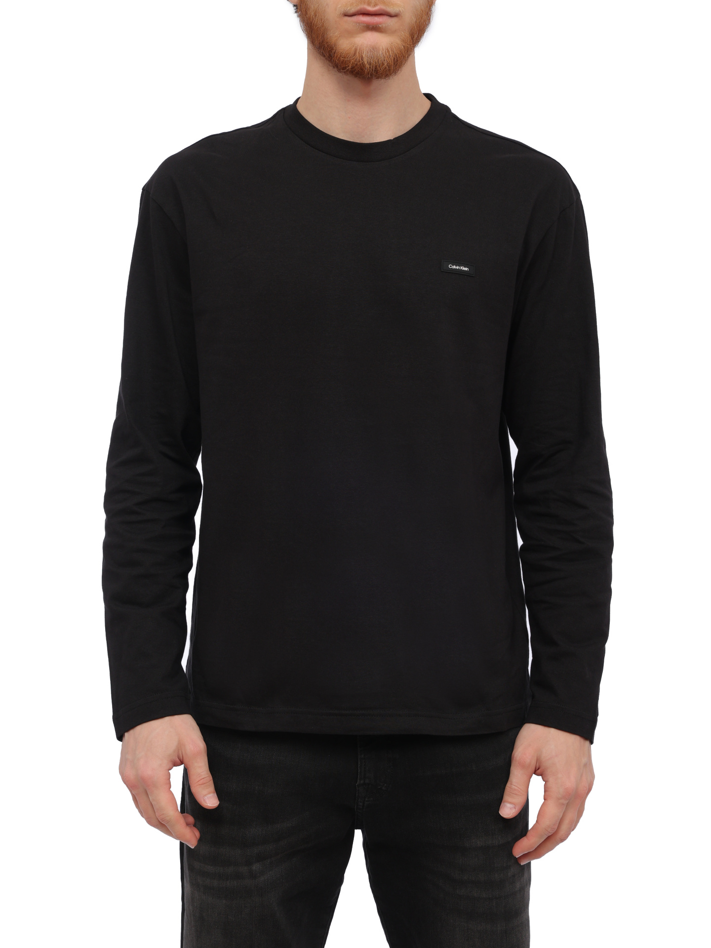 Лонгслив Calvin Klein K10K111847 черный мужской из хлопка — купить в интернет-магазине Verdistore