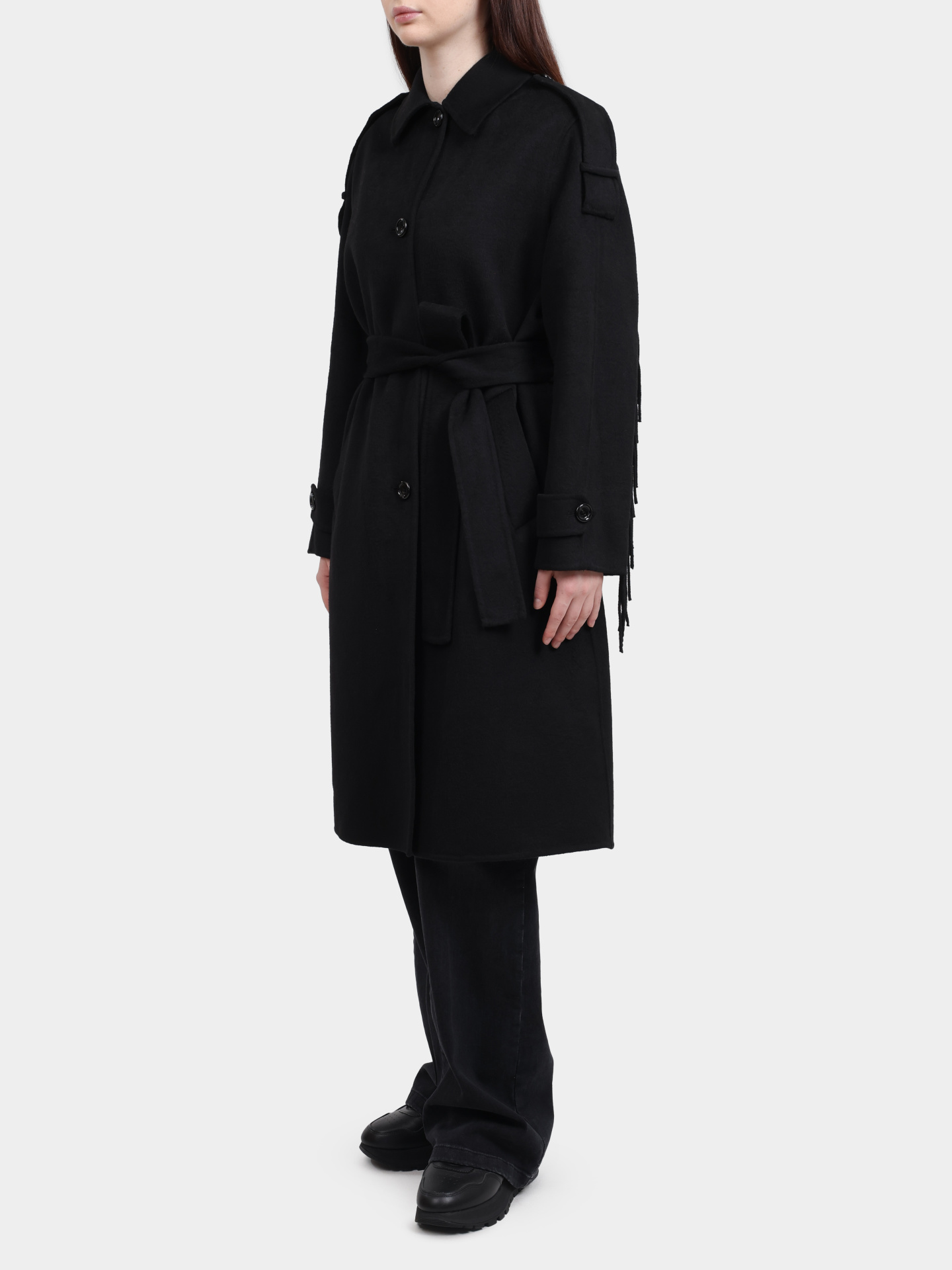 Пальто Liu-Jo CF5058 T4627 22222 черное женское с бахромой — купить в интернет-магазине Verdistore