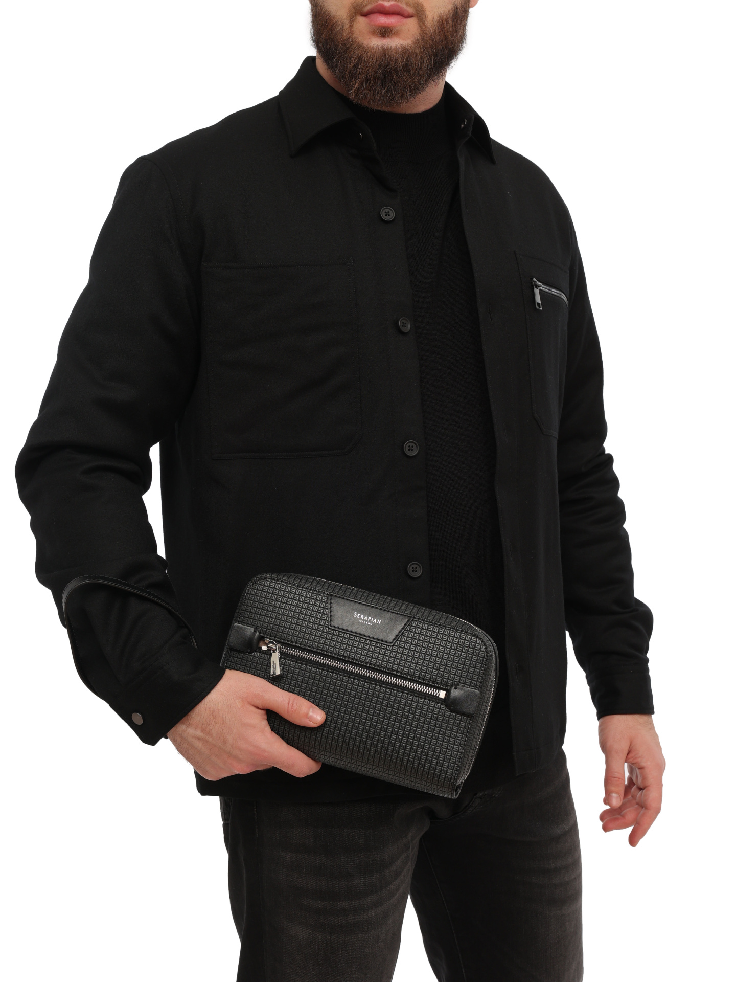 Косметичка черная кожаная с монограммным логотипом — купить в интернет-магазине Verdistore