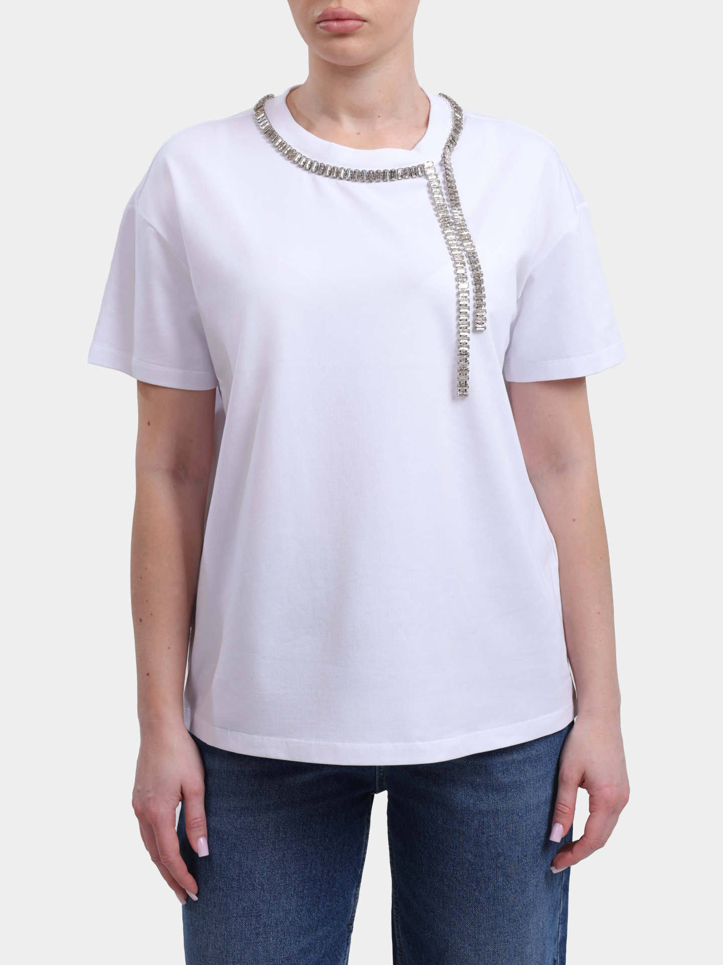 Футболка Liu-Jo BLACK LABEL CA6167 JS088 11111 белая женская со стразами — купить в интернет-магазине Verdistore