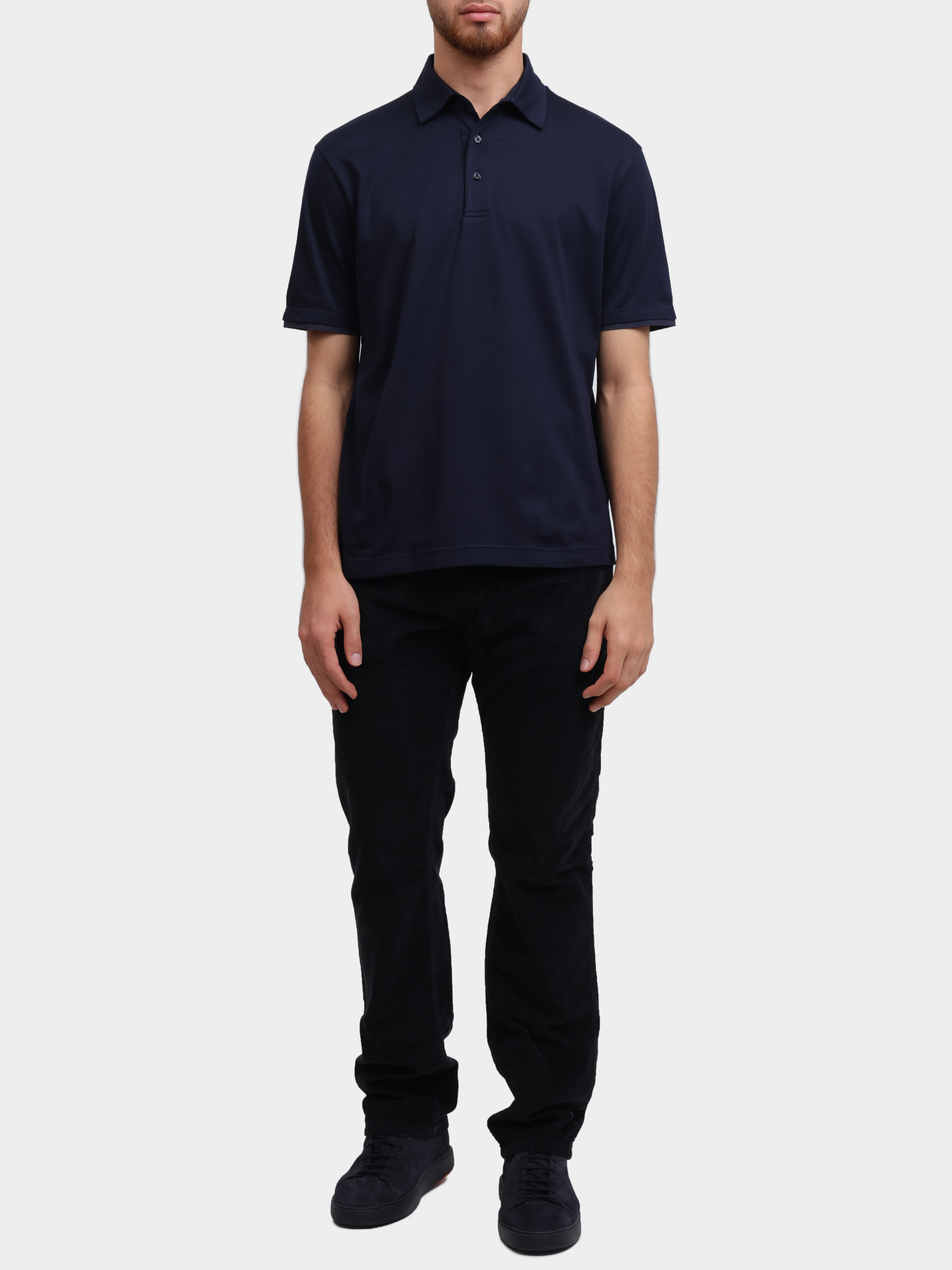 Брюки темно-синие хлопковые с поясом на пуговице — купить в интернет-магазине Verdistore