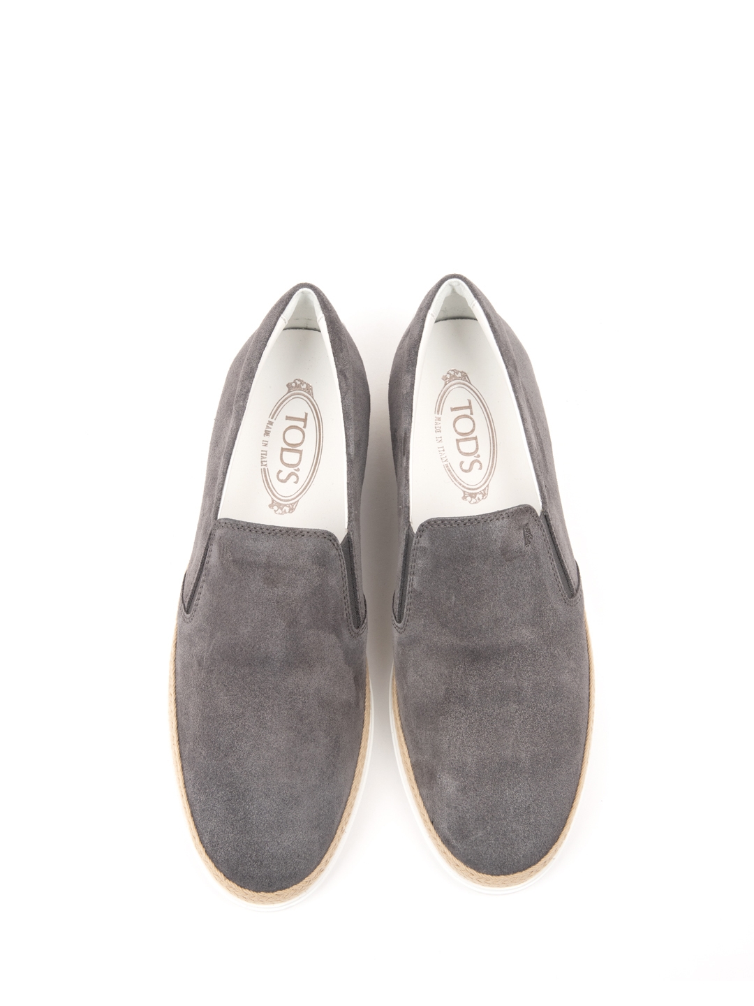 Слипоны темно-серые замшевые с подошвой с плетеным джутовым кантом. — купить в интернет-магазине Verdistore