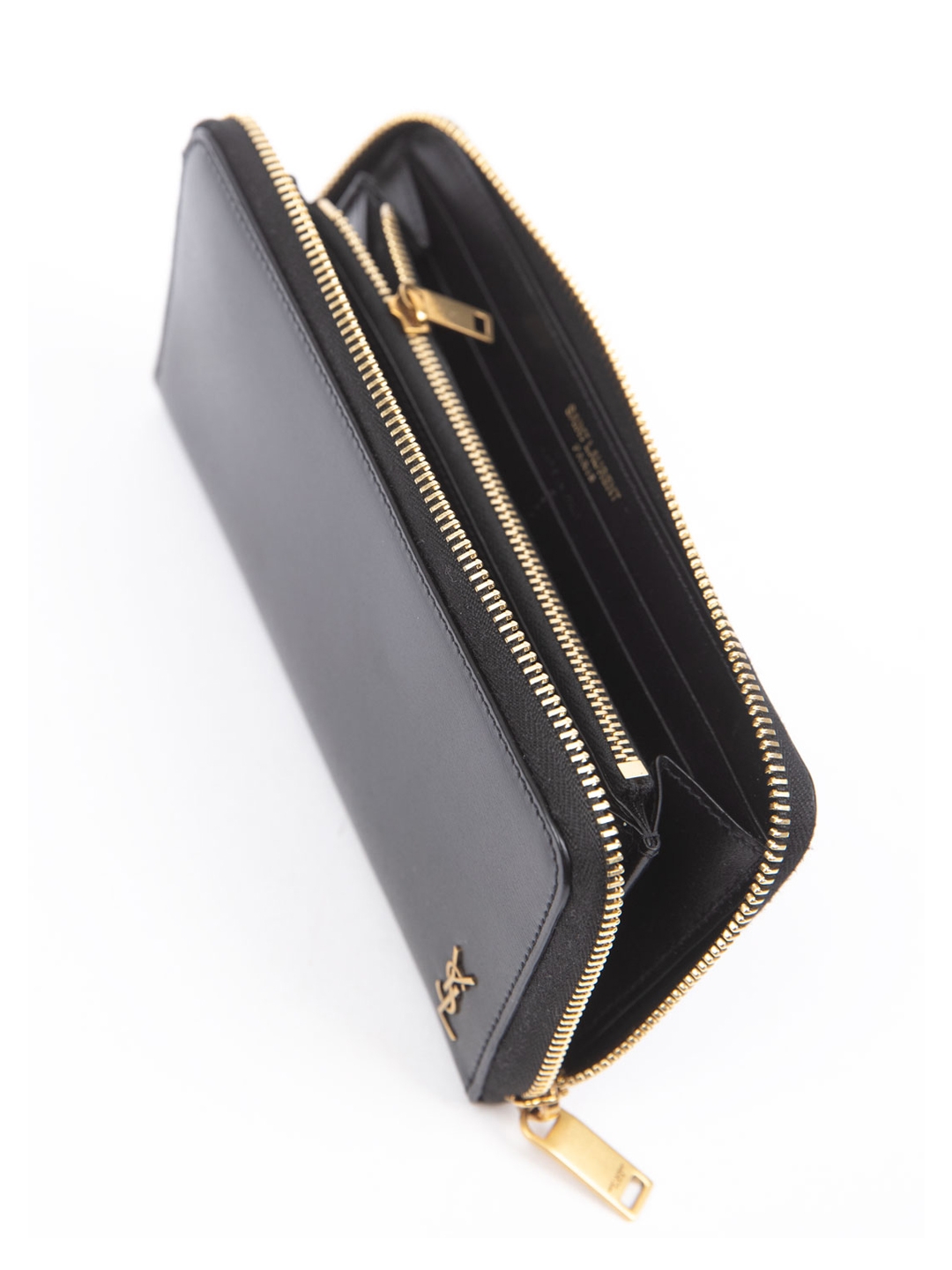 Портмоне черное кожаное й с золотой фурнитурой и логотипом — купить в интернет-магазине Verdistore