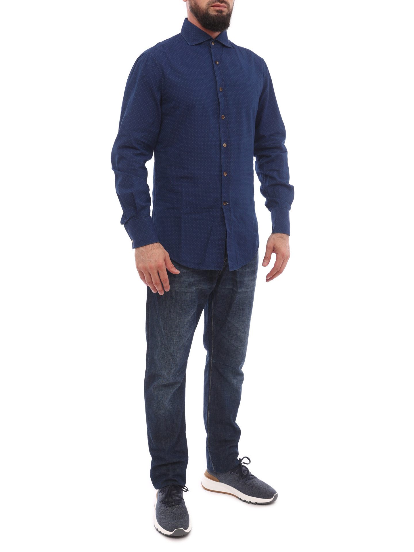 Рубашка Brunello Cucinelli MG6491718 темно-синяя мужская хлопковая — купить в интернет-магазине Verdistore