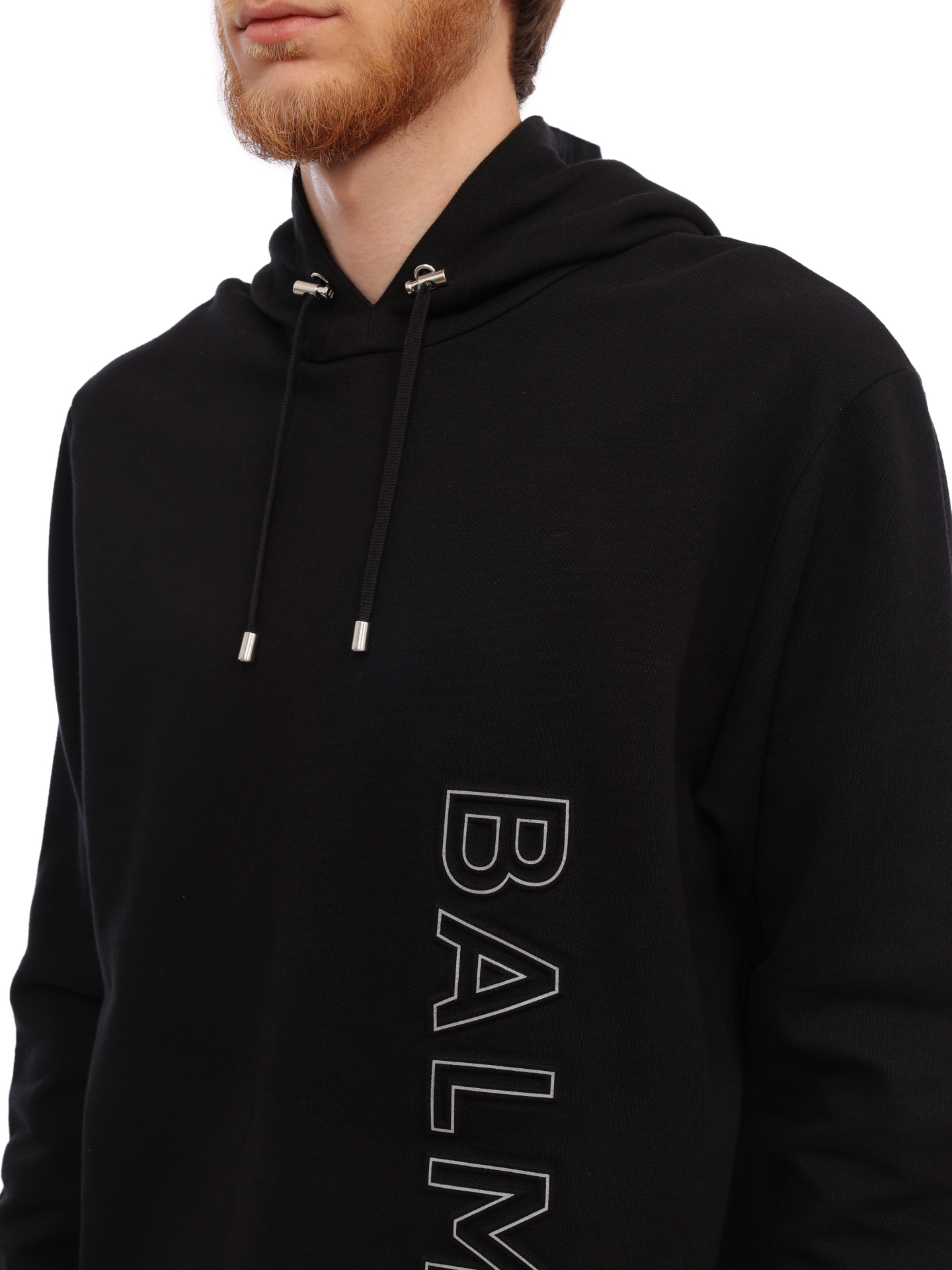 Худи Balmain BH1JT046BC22 EBP черное мужское с логотипом — купить в интернет-магазине Verdistore