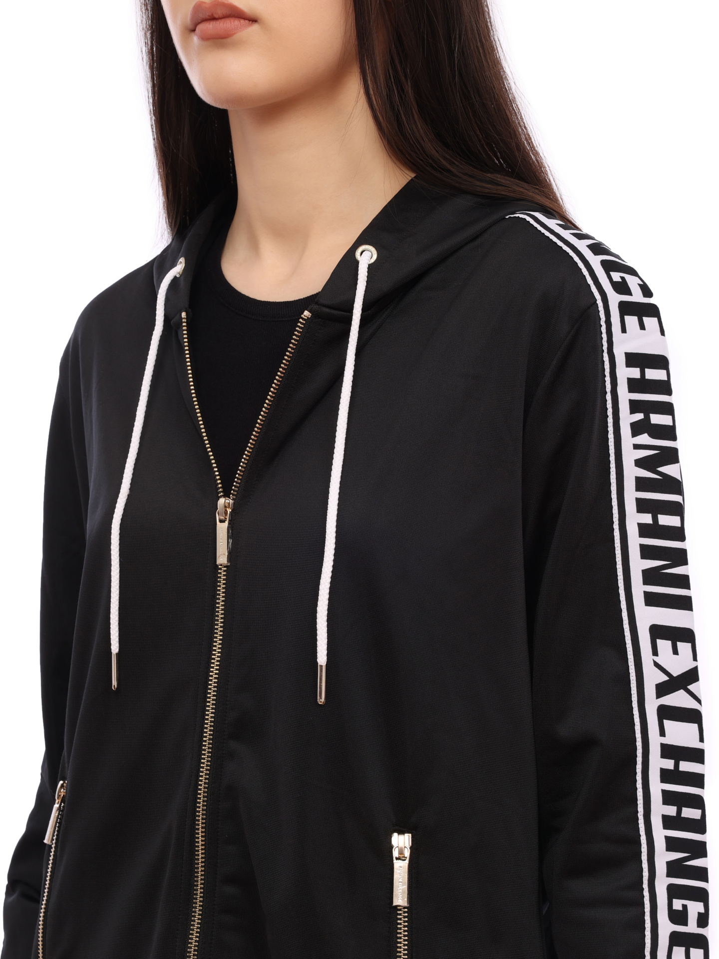 Мастерка Armani Exchange 3HYM84 YJ52Z 1200 чёрная женская с контрастными панелями — купить в интернет-магазине Verdistore