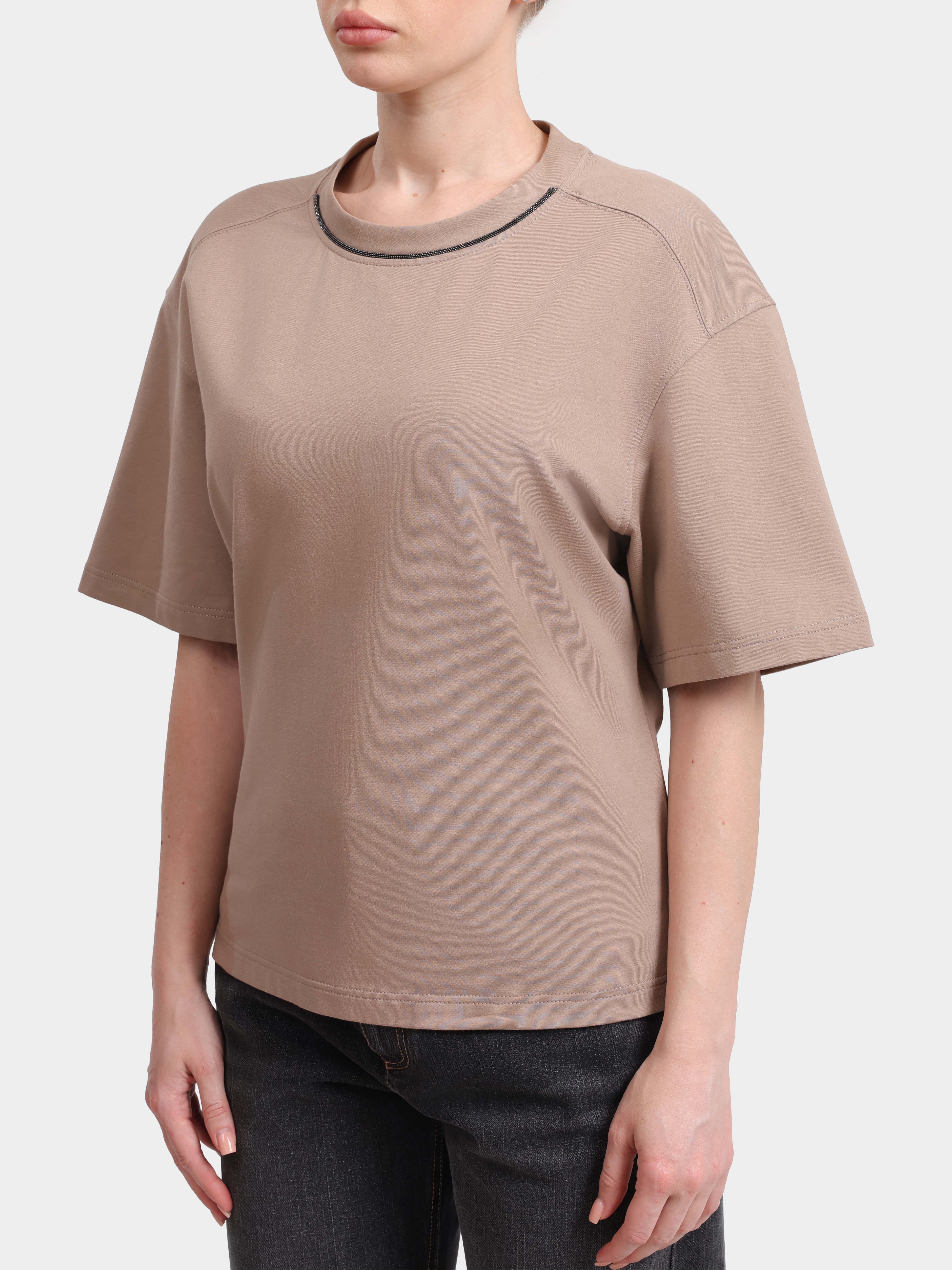 Футболка Brunello Cucinelli MH827B1380 C8944 коричневый женский хлопковый — купить в интернет-магазине Verdistore
