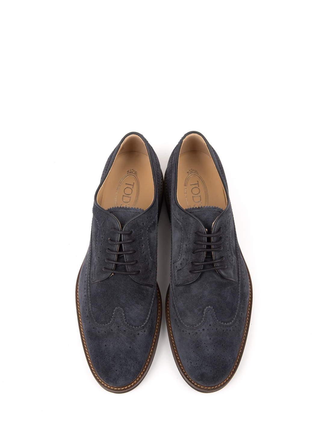 Оксфорды синие с перфорированными вставками и с коричневой подошве  — купить в интернет-магазине Verdistore