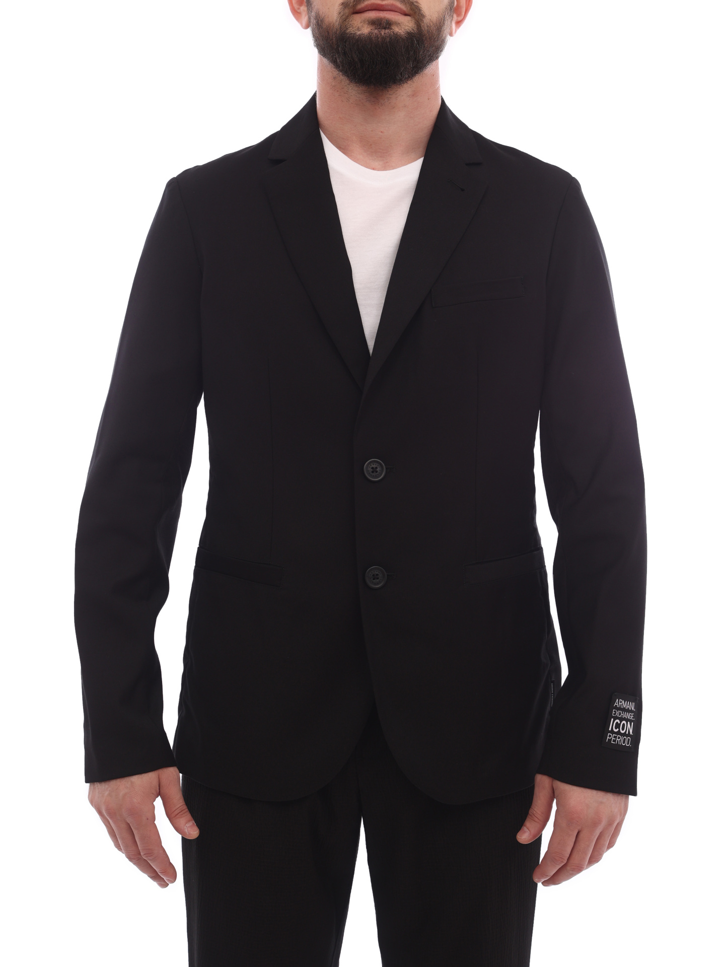 Пиджак Armani Exchange 8NZGP1 ZNPMZ 2240 черный мужской с нашивкой на рукаве — купить в интернет-магазине Verdistore