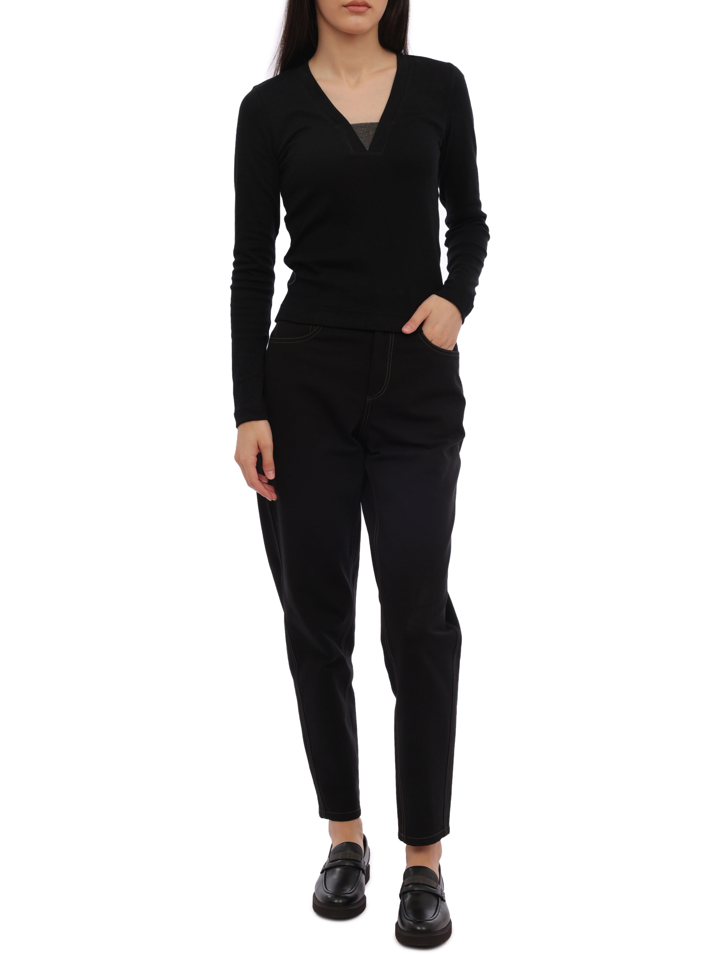 Джемпер Brunello Cucinelli M0TC8EL682 C101 черный женский с V-вырезом — купить в интернет-магазине Verdistore