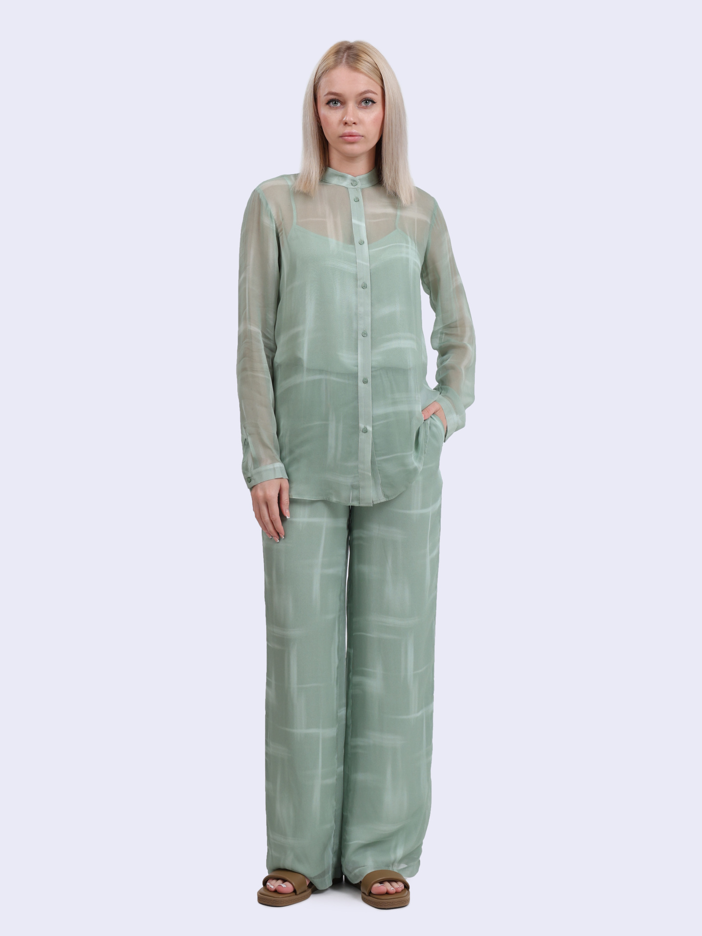 Рубашка Armani Exchange XW000570 AF12051 F7037 зелёная женская из полупрозрачной вискозы — купить в интернет-магазине Verdistore
