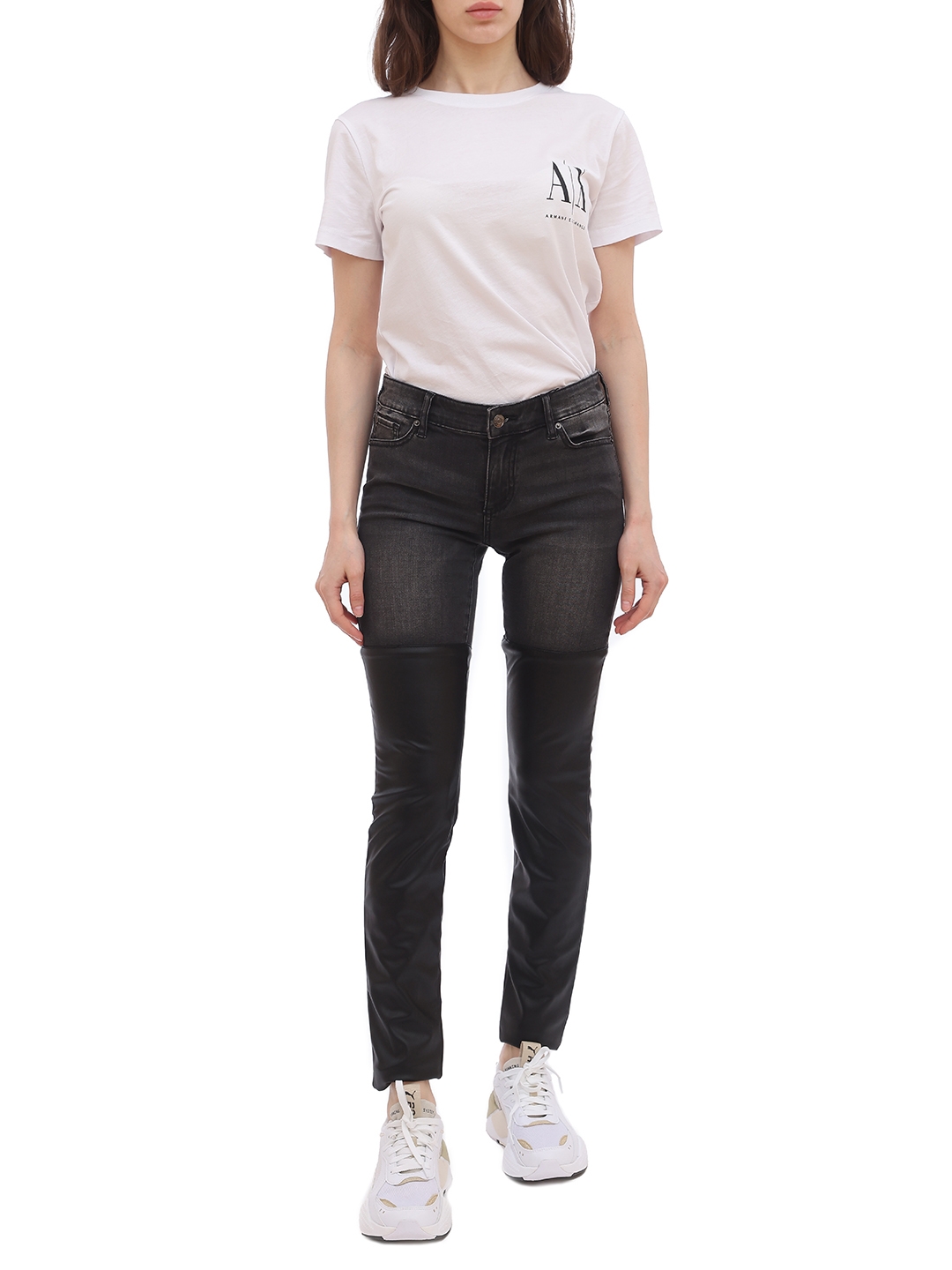 Джинсы Armani Exchange 6GYJ50 204 черные женские с кожаными вставками — купить в интернет-магазине Verdistore