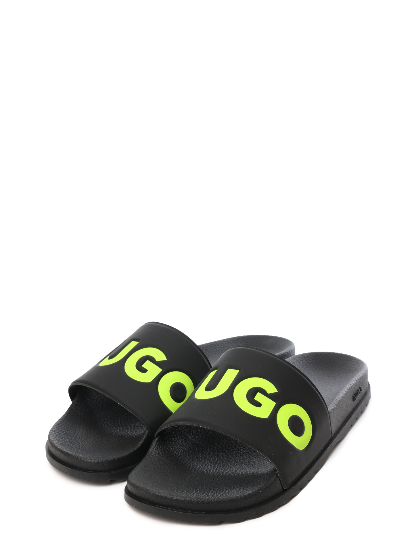 Шлепанцы черные с кислотно-зеленым логотипом на союзке — купить в интернет-магазине Verdistore